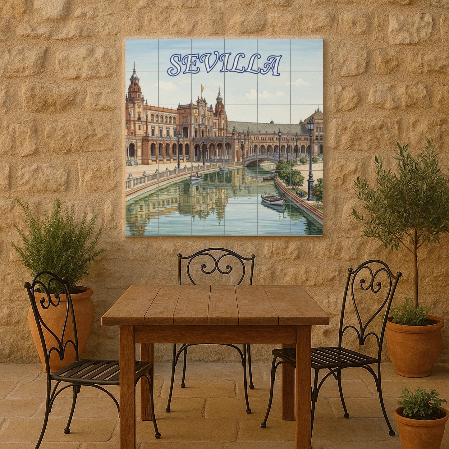 Mural de pared de cerámica de la Plaza de España de Sevilla