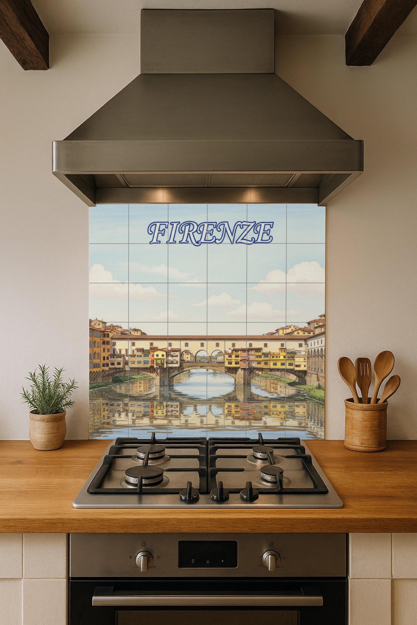 Del Ponte Vecchio di Firenze · Murale Ceramico — Paesaggio Urbano in Piastrelle