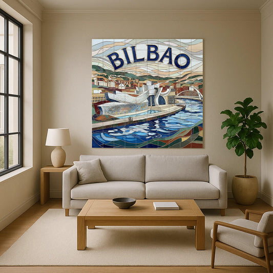 Arte mural estilo mosaico cerámico del Guggenheim de Bilbao