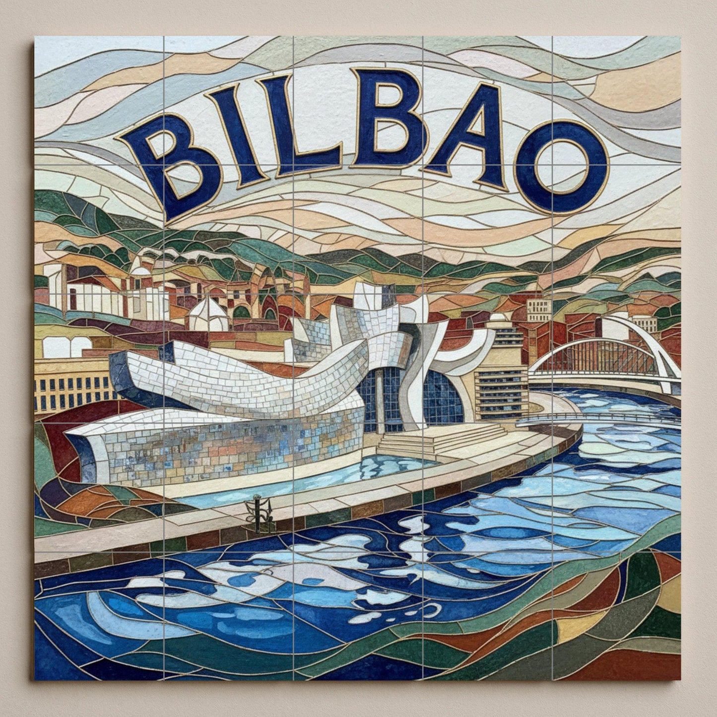 Arte mural estilo mosaico cerámico del Guggenheim de Bilbao