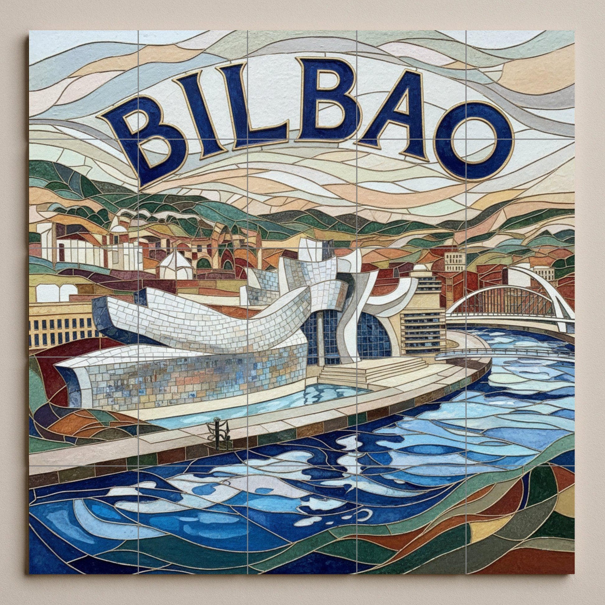 Arte mural estilo mosaico cerámico del Guggenheim de Bilbao
