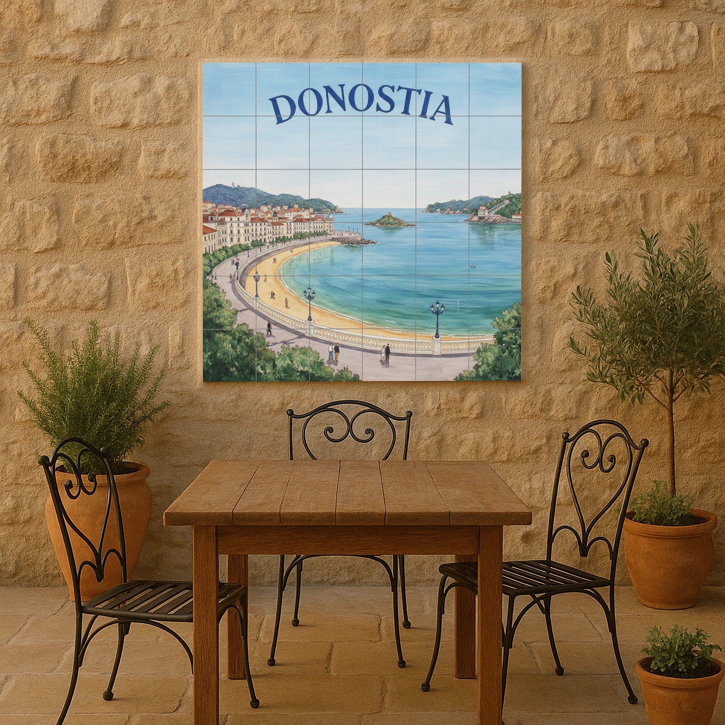 Cuadro decorativo de la bahía de Donostia La Concha — Fliesen-Wandbild aus Keramik · Sakrale & Religiöse Kunst