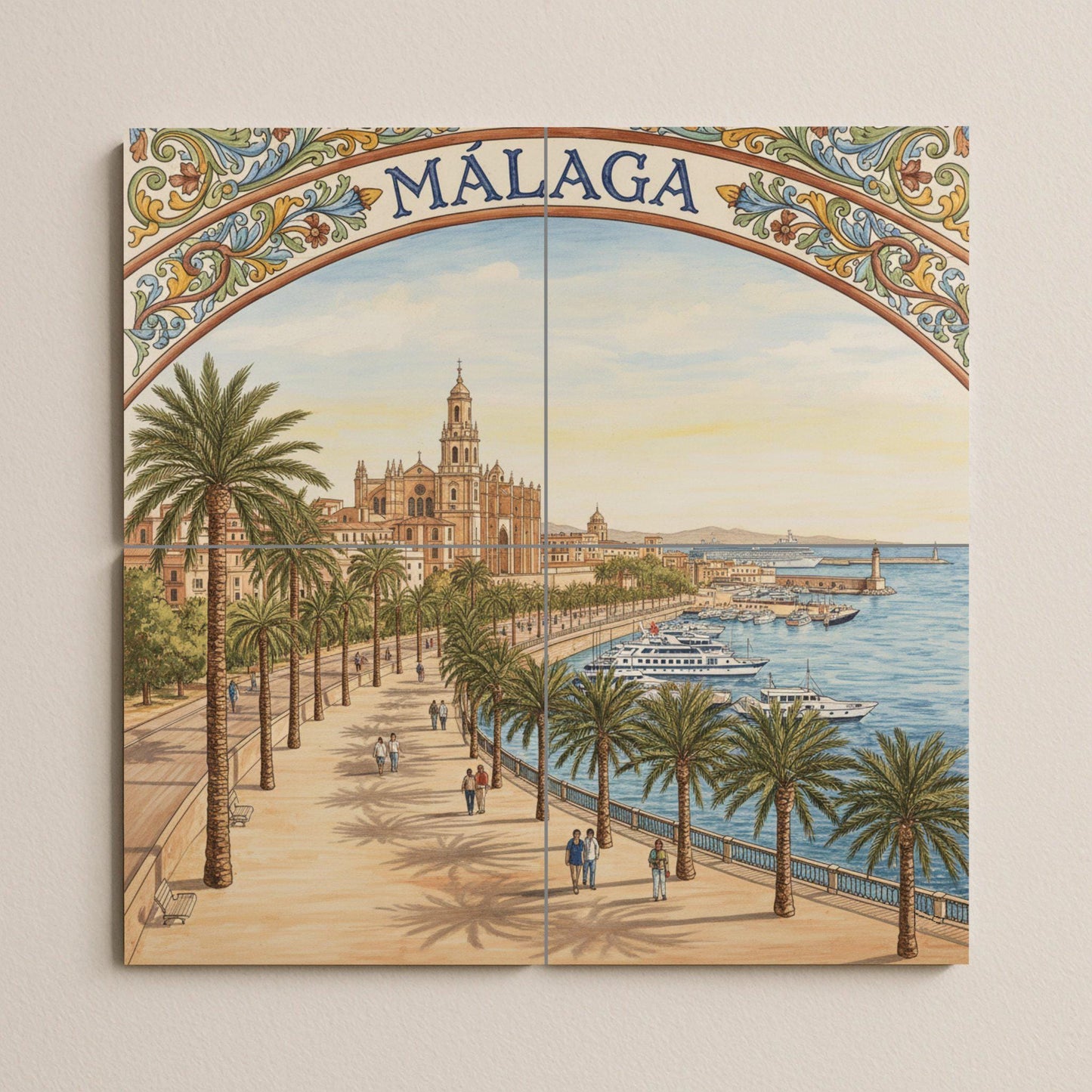 Paisaje urbano de Málaga en cerámica