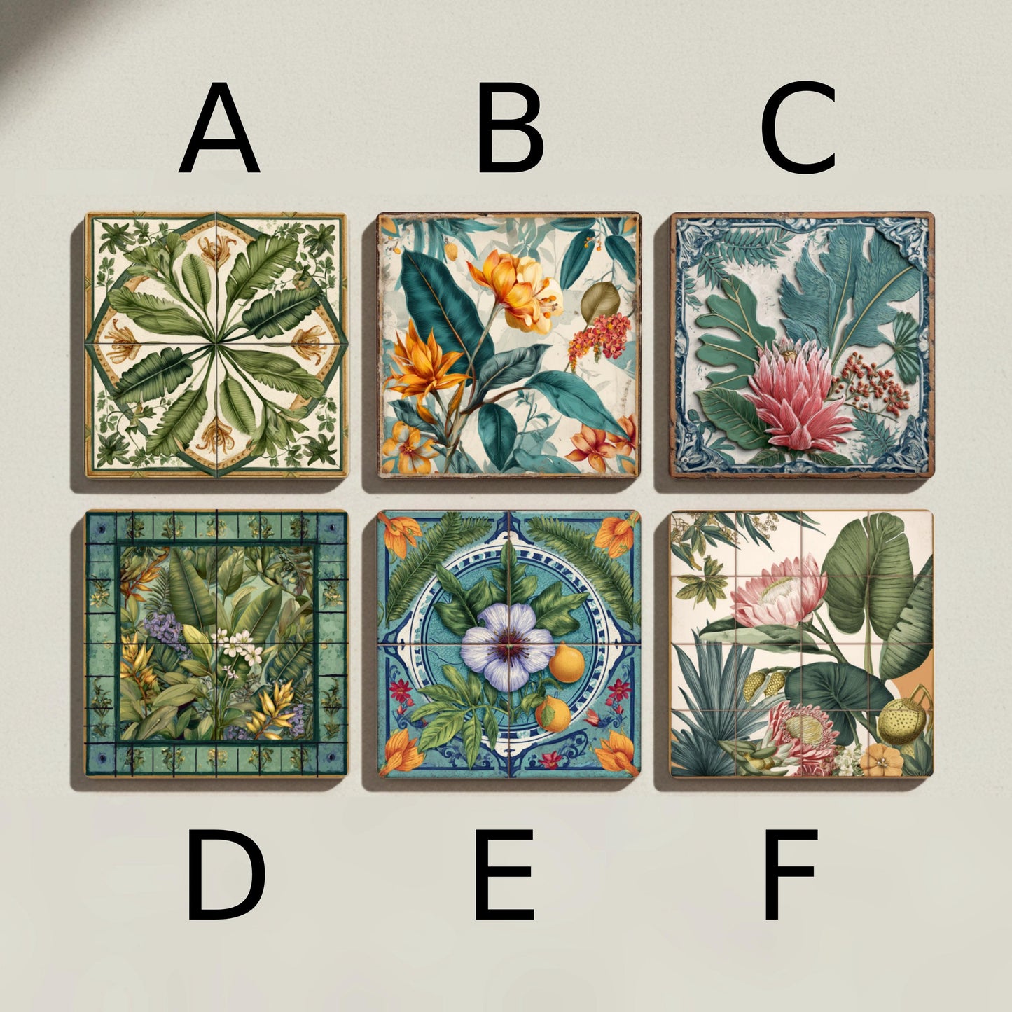 Botánica con decoración Floreale Tropicale — Set di Sottobicchieri in Ceramica · Decoro Botanico da Tavola