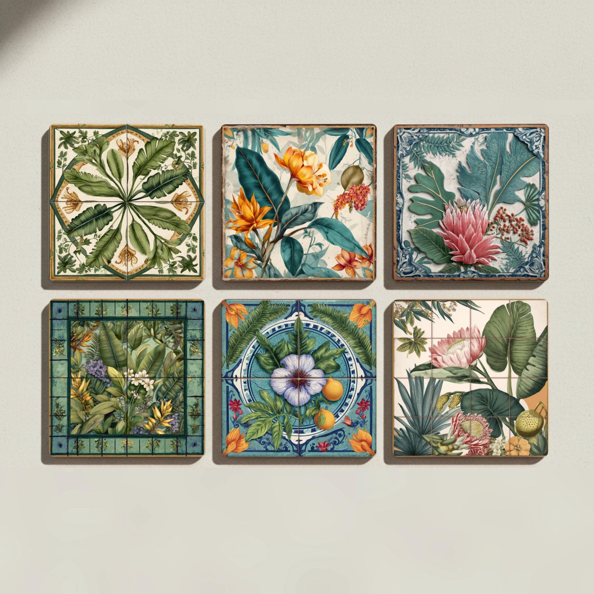 Botánica con decoración Floreale Tropicale — Set di Sottobicchieri in Ceramica · Decoro Botanico da Tavola