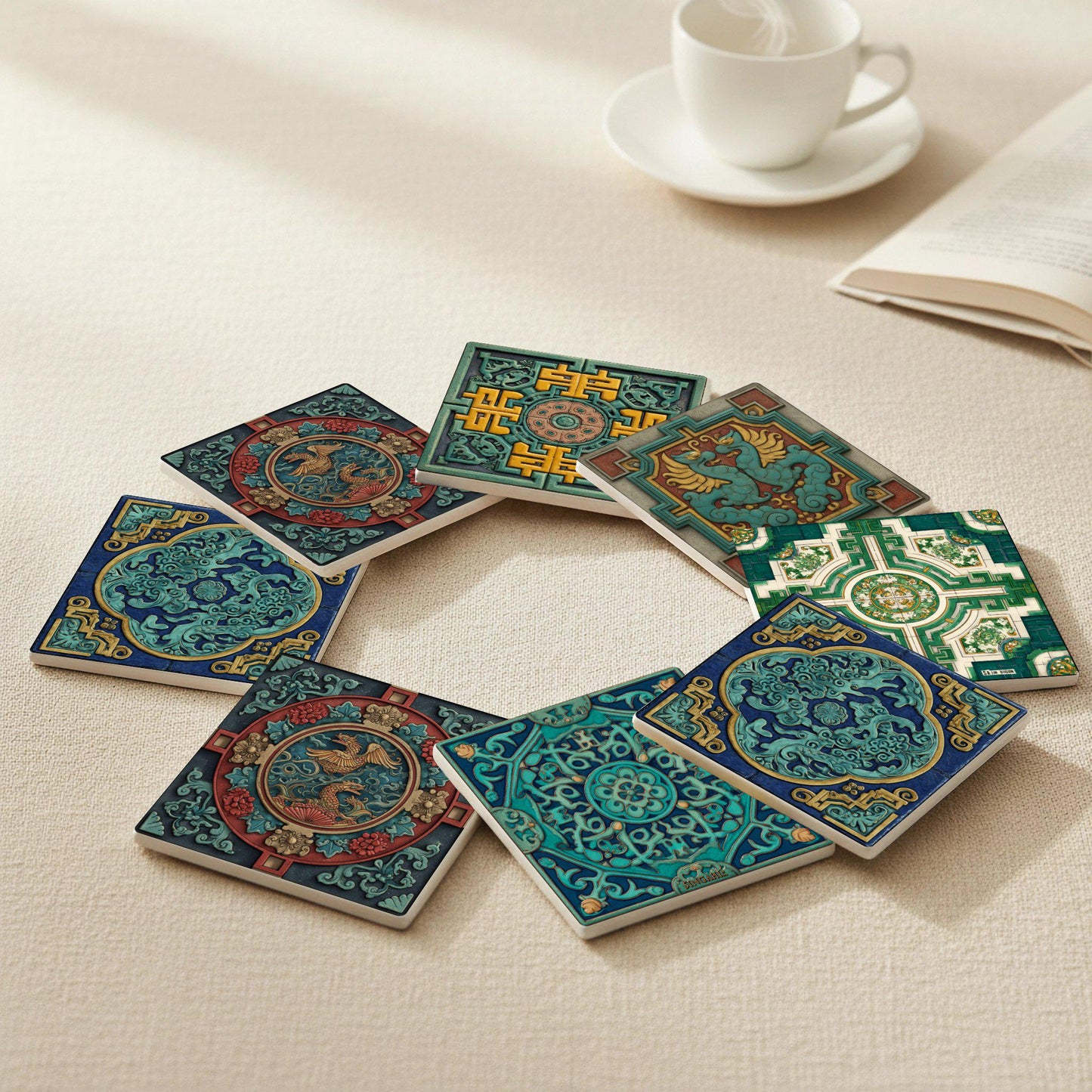 Inspiración china — Set di Sottobicchieri in Ceramica · Sottobicchieri a Motivi Moderni