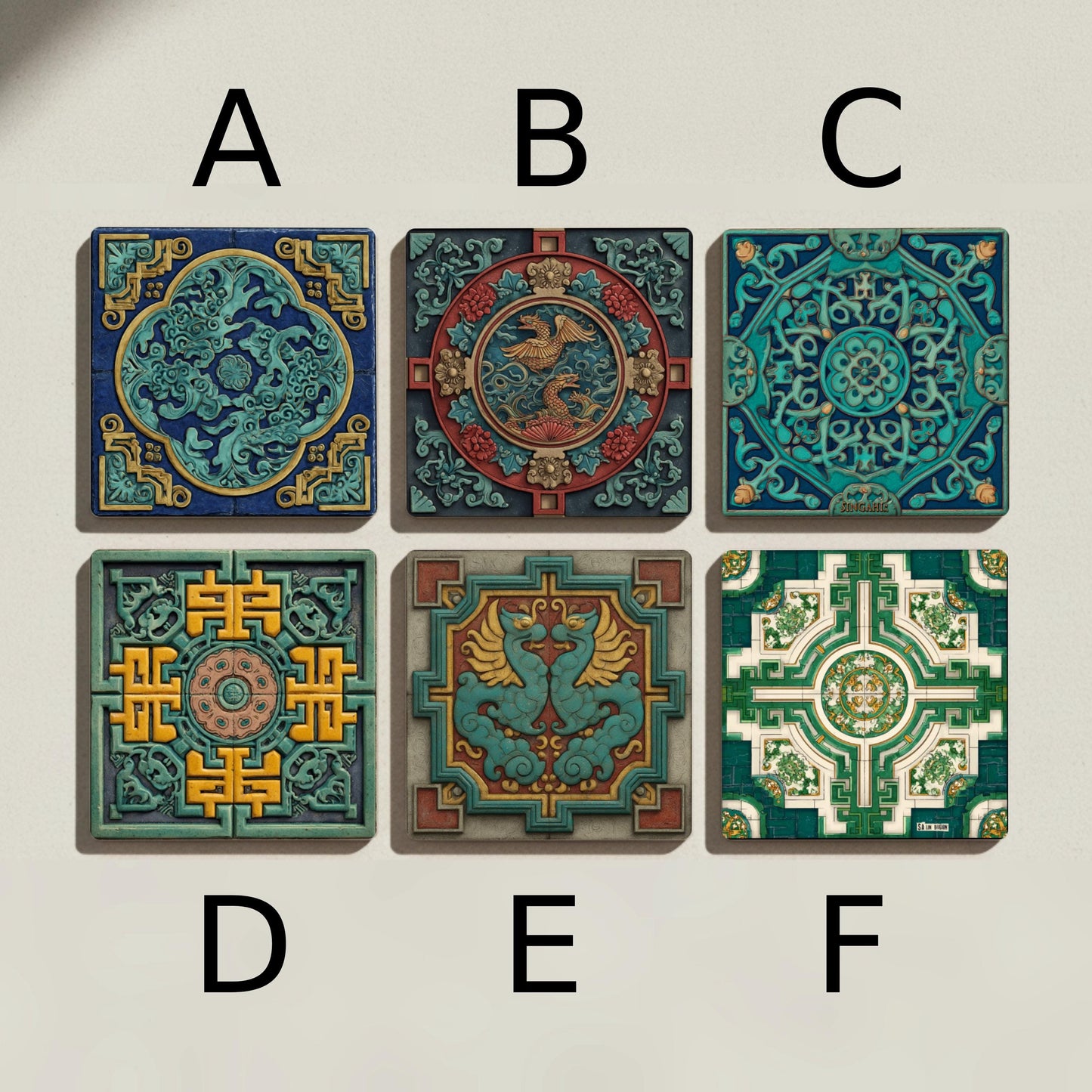 Inspiración china — Set di Sottobicchieri in Ceramica · Sottobicchieri a Motivi Moderni