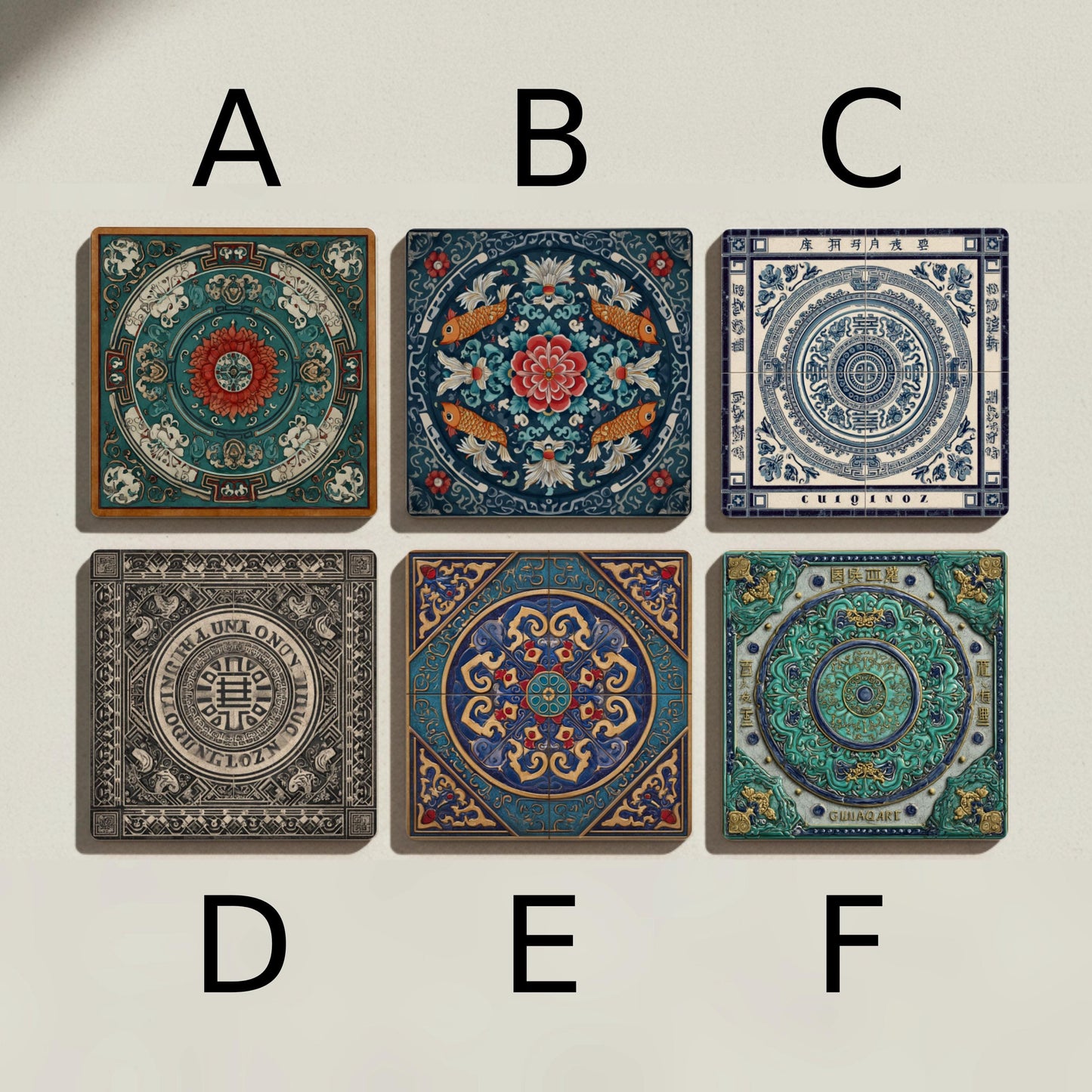 Ceramic Coasters Dinastía Qing — Geometric & Deco