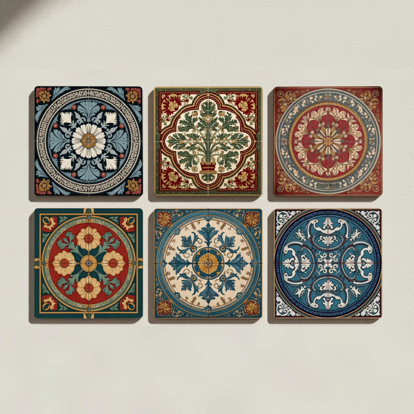Azulejos rosetón renacentistas lombardos — Set de Dessous de Verre en Céramique · Dessous de Verre à Motifs Modernes
