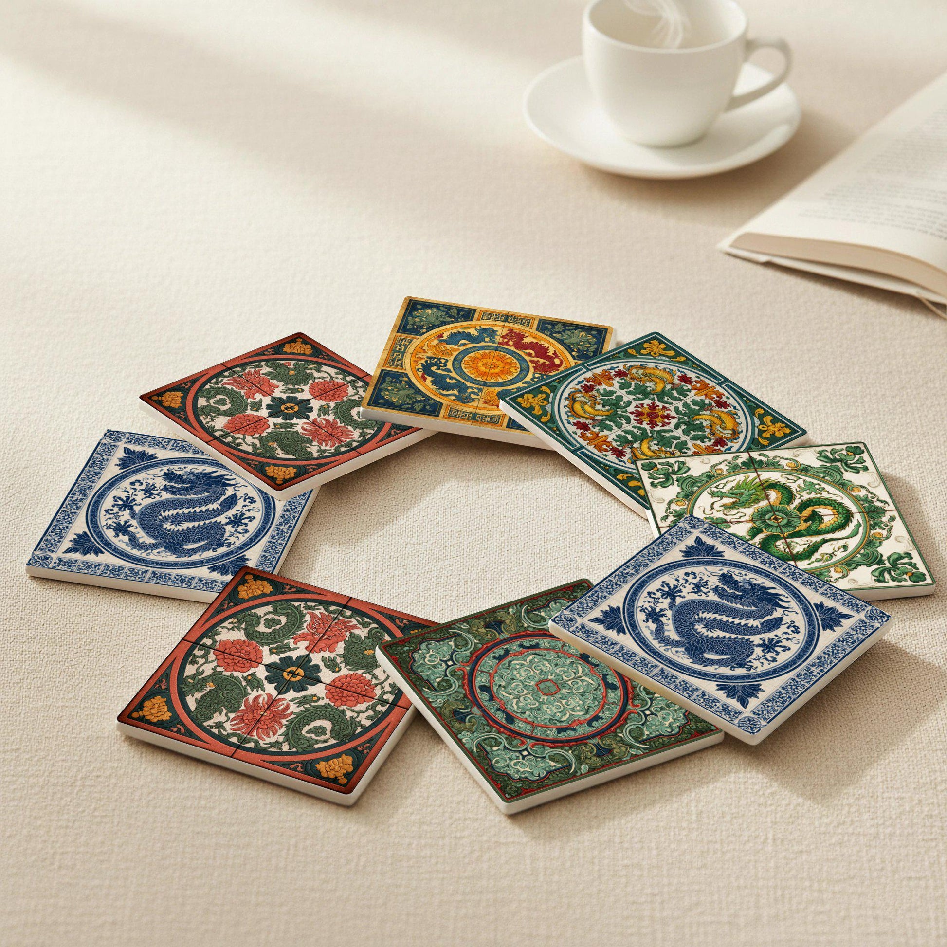 Diseño de Dragon imperial — Set de Dessous de Verre en Céramique · Géométrique et Déco