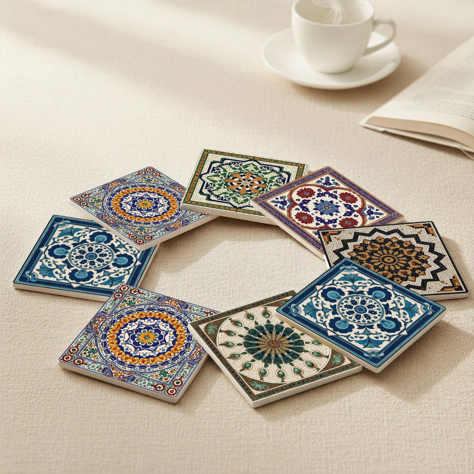 Mosaico cerámico bizantino · Sottobicchieri con Sughero — Set da Tavola per Amanti del Design