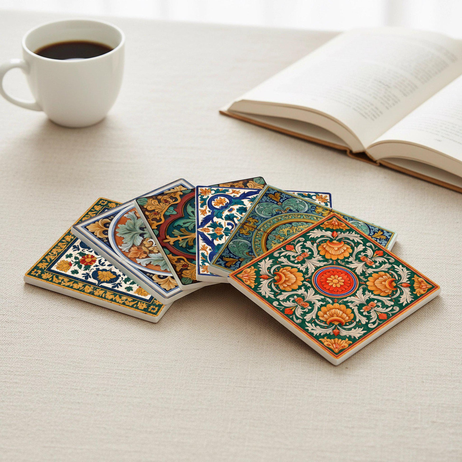 Italian · Coaster Set with Cork — Modern Pattern Coasters