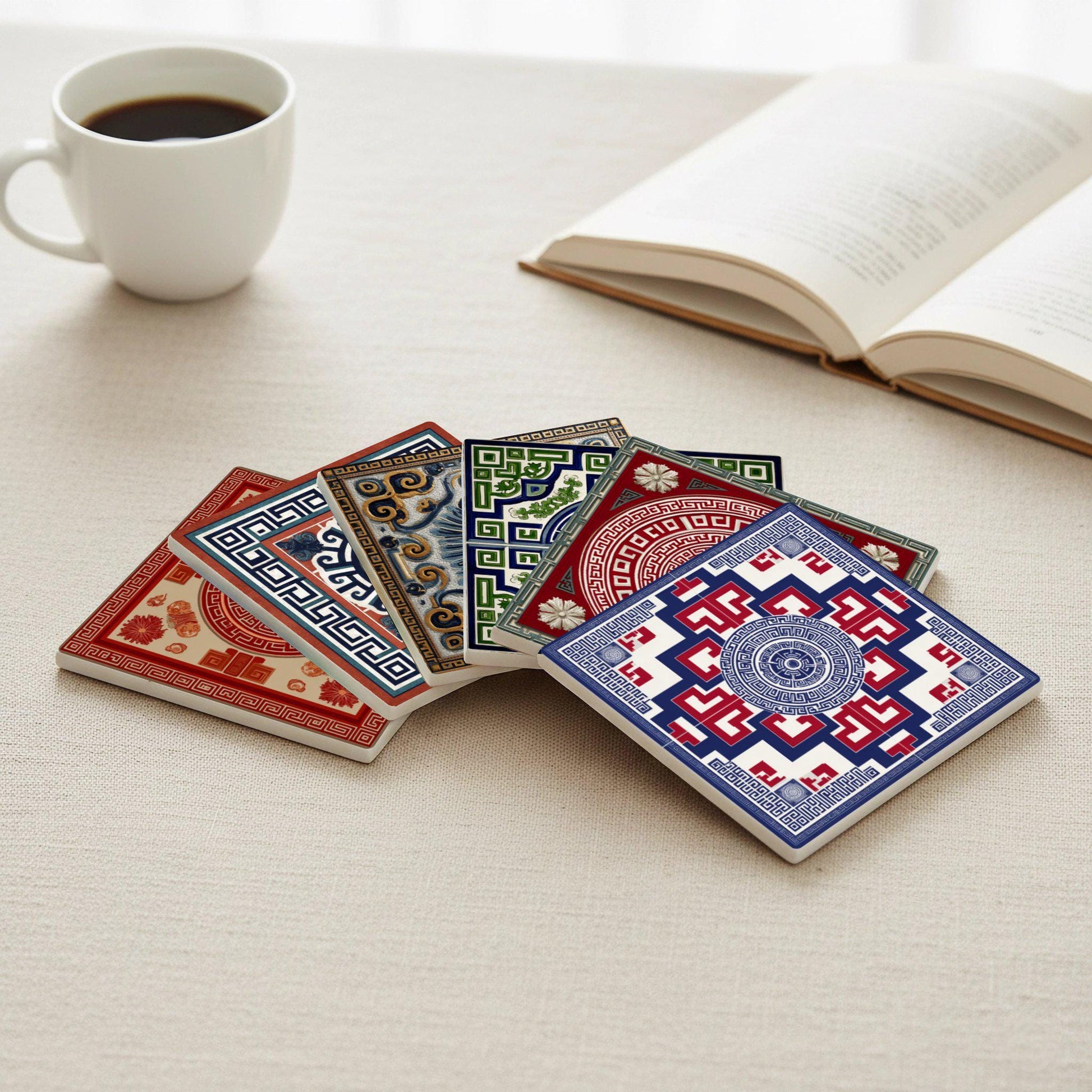 Tailandesa con diseño de medallón floral de rattanakosin — Ceramic Coaster Set · Garden-Inspired Gift