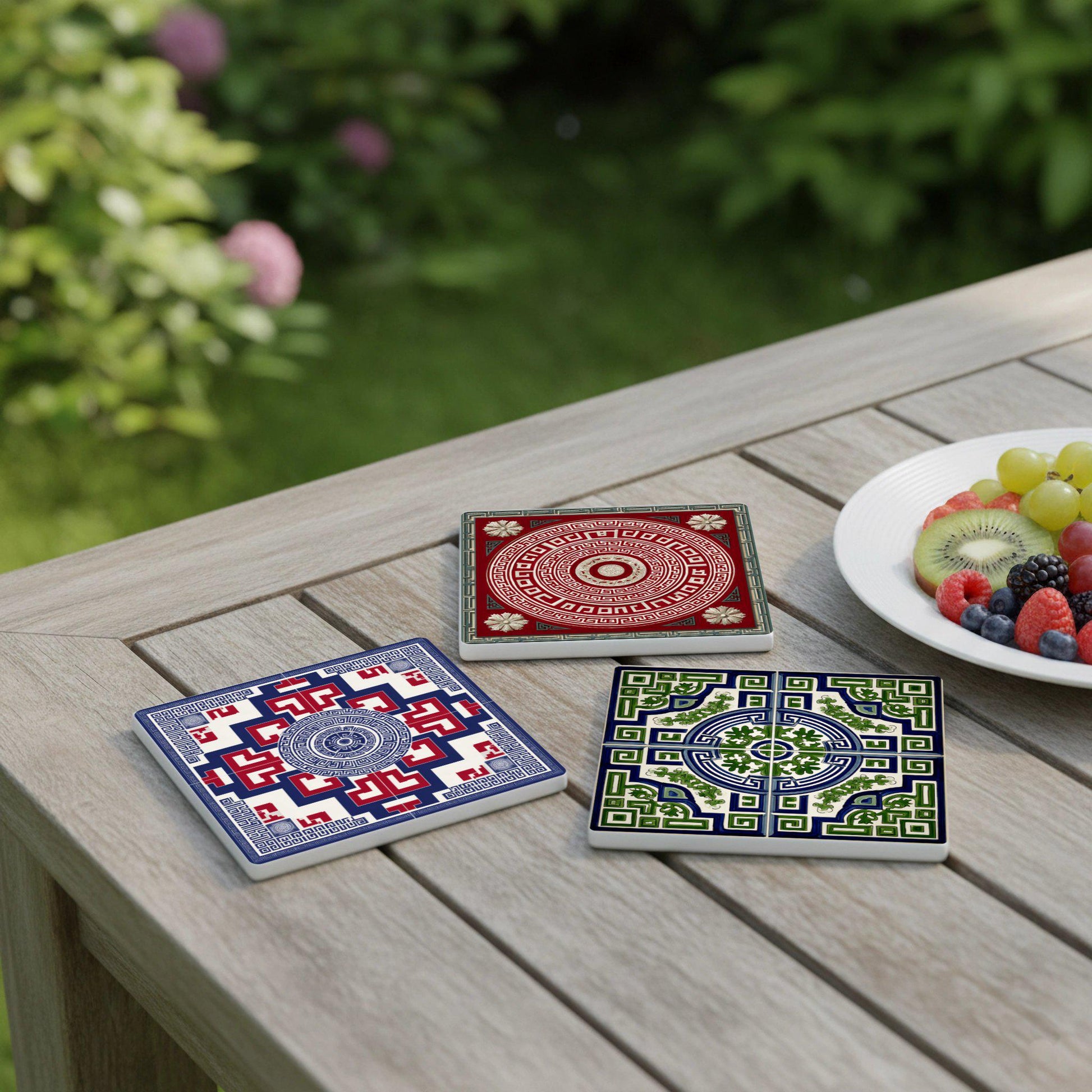 Tailandesa con diseño de medallón floral de rattanakosin — Ceramic Coaster Set · Garden-Inspired Gift