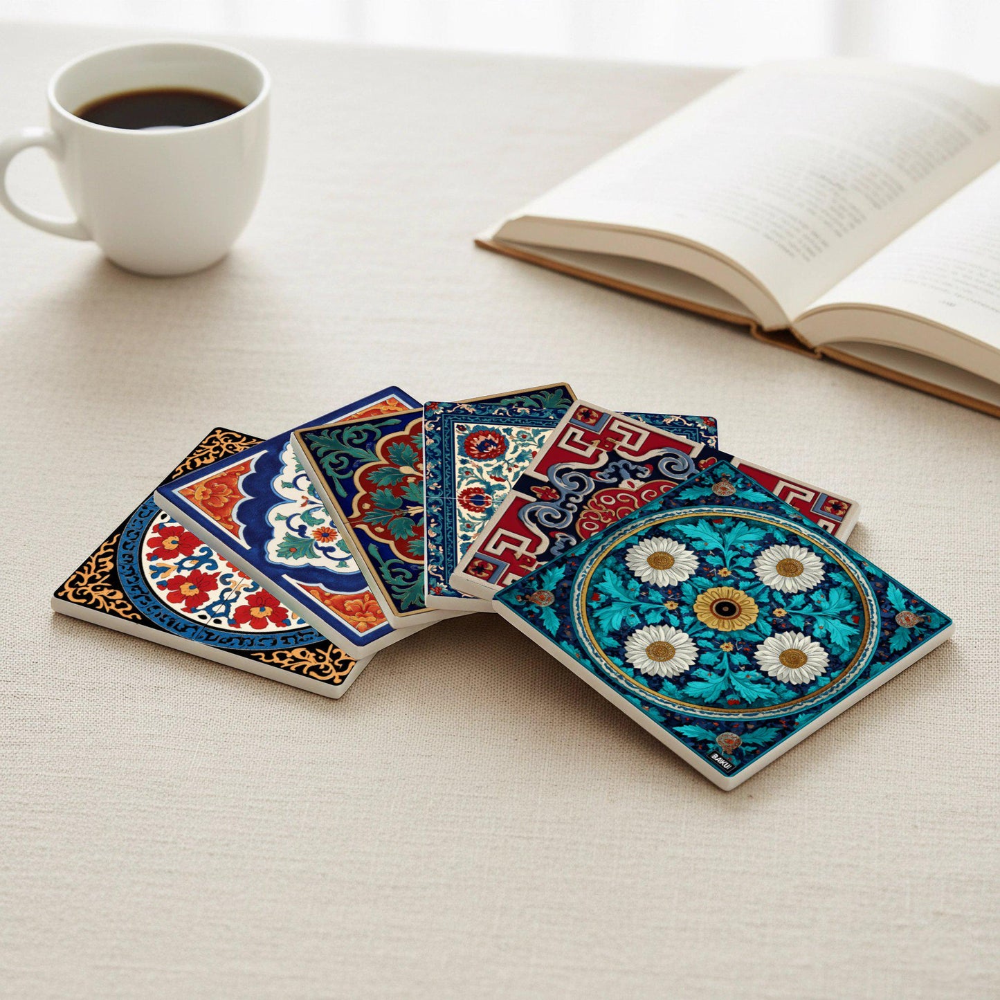 Posavasos Azulejos persas con diseño de medallón floral safávida