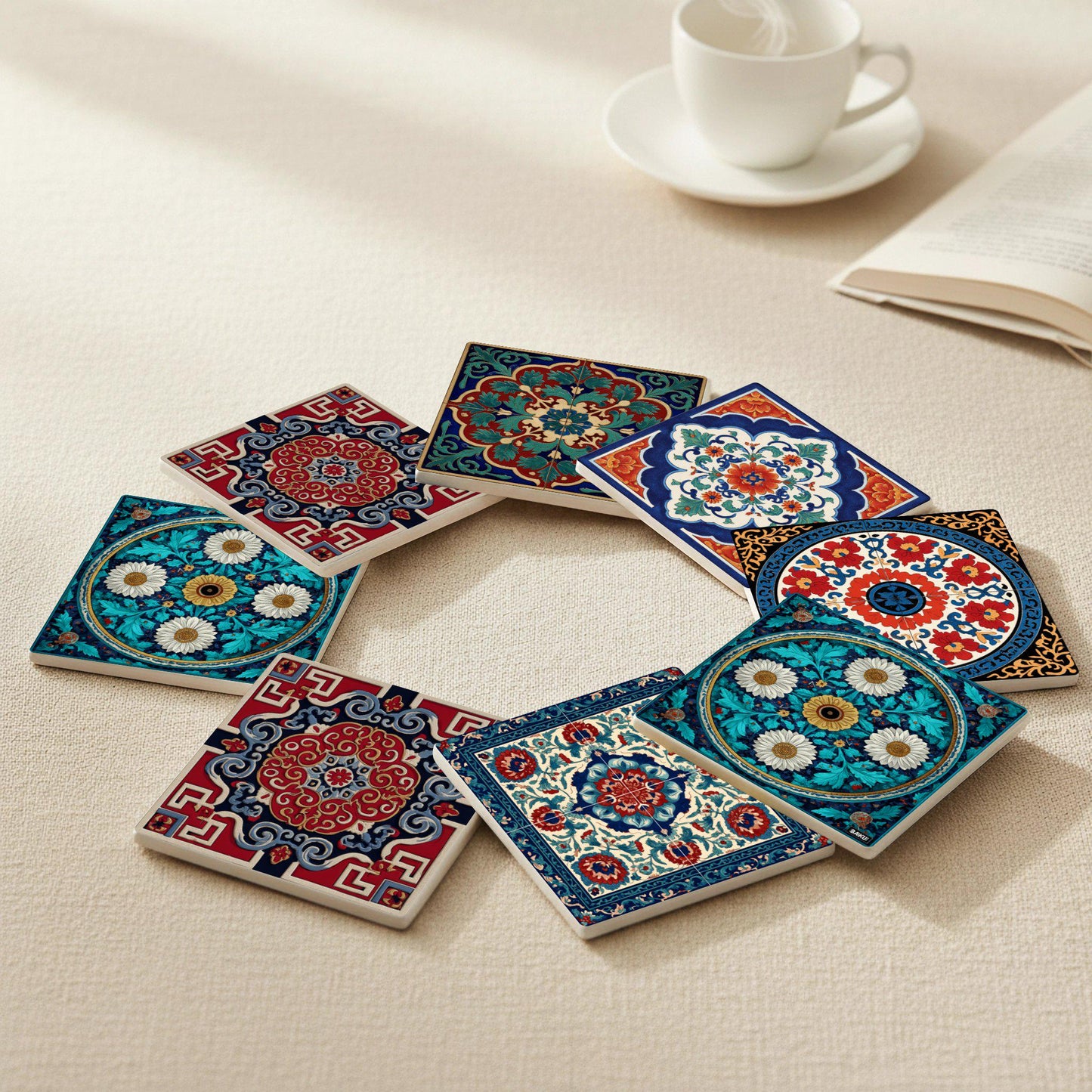 Posavasos Azulejos persas con diseño de medallón floral safávida