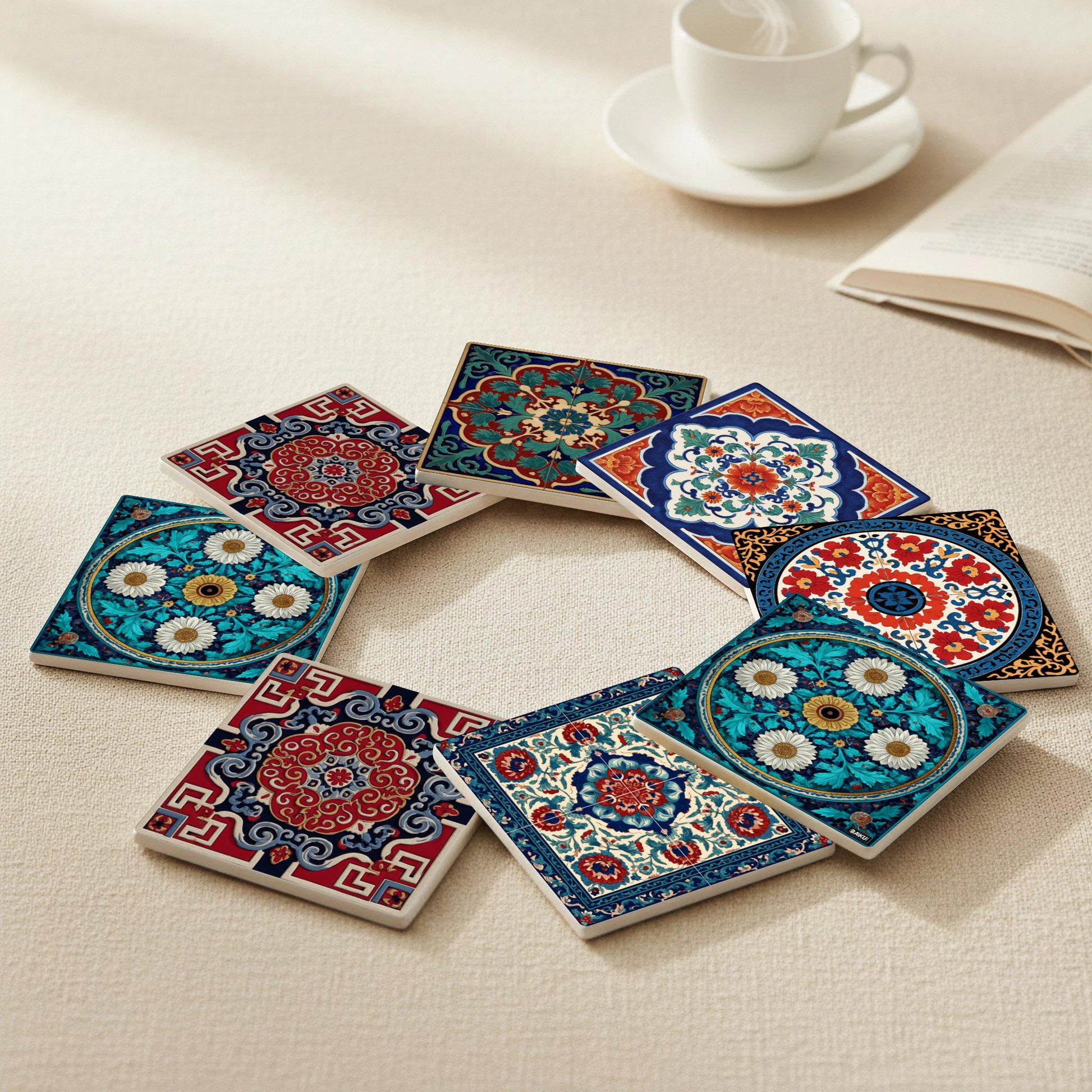 Posavasos Azulejos persas con diseño de medallón floral safávida