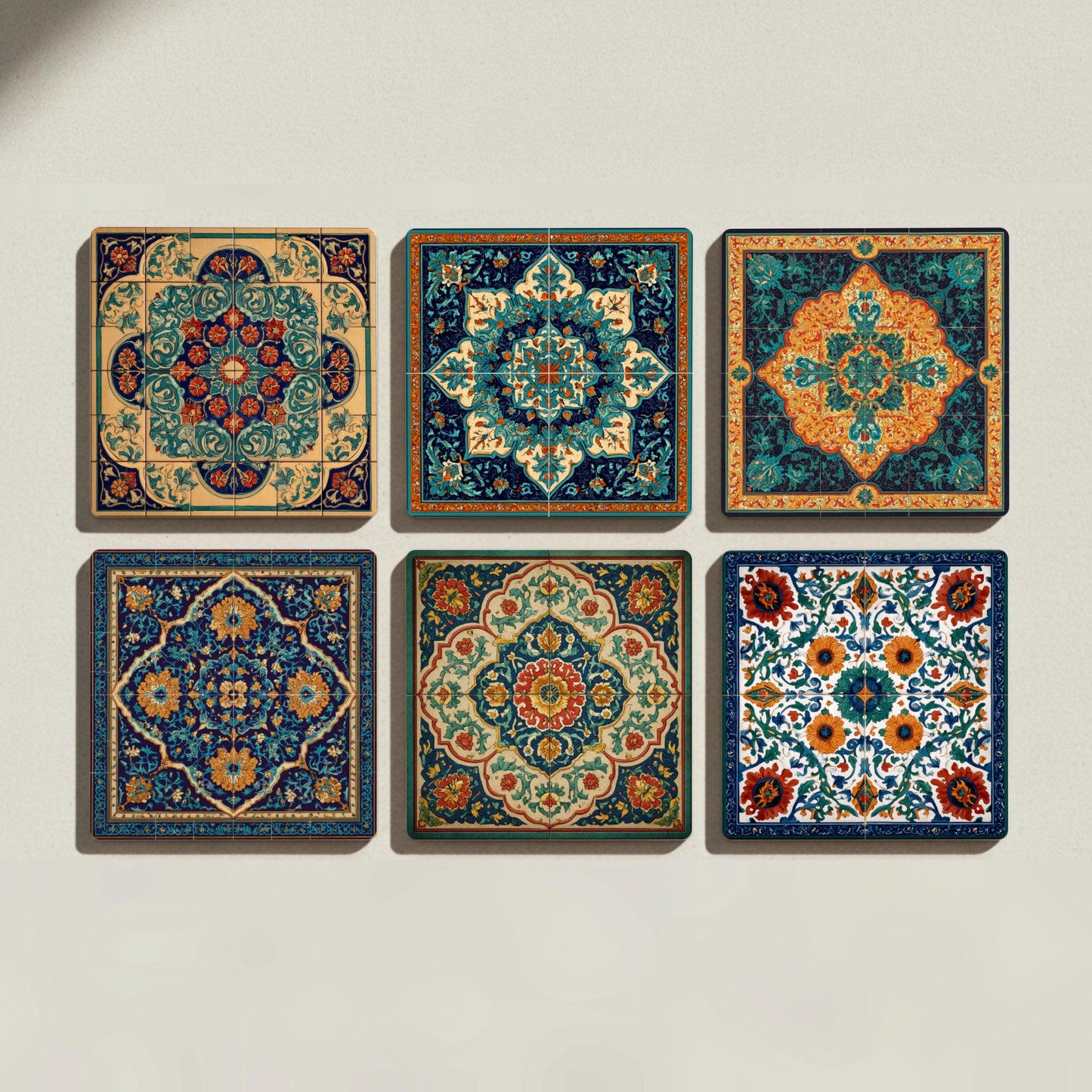 Keramik-Untersetzer Qajar mit diseño von Medaillon Floral Persisch — Botanisches Tisch-Dekor