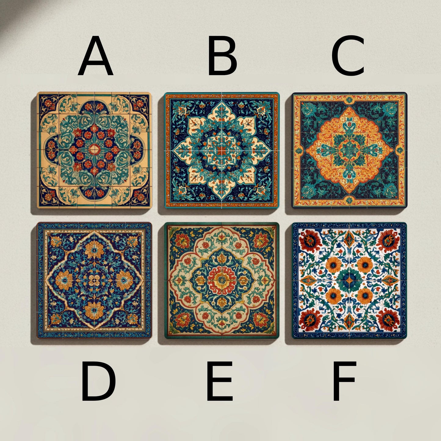 Keramik-Untersetzer Qajar mit diseño von Medaillon Floral Persisch — Botanisches Tisch-Dekor