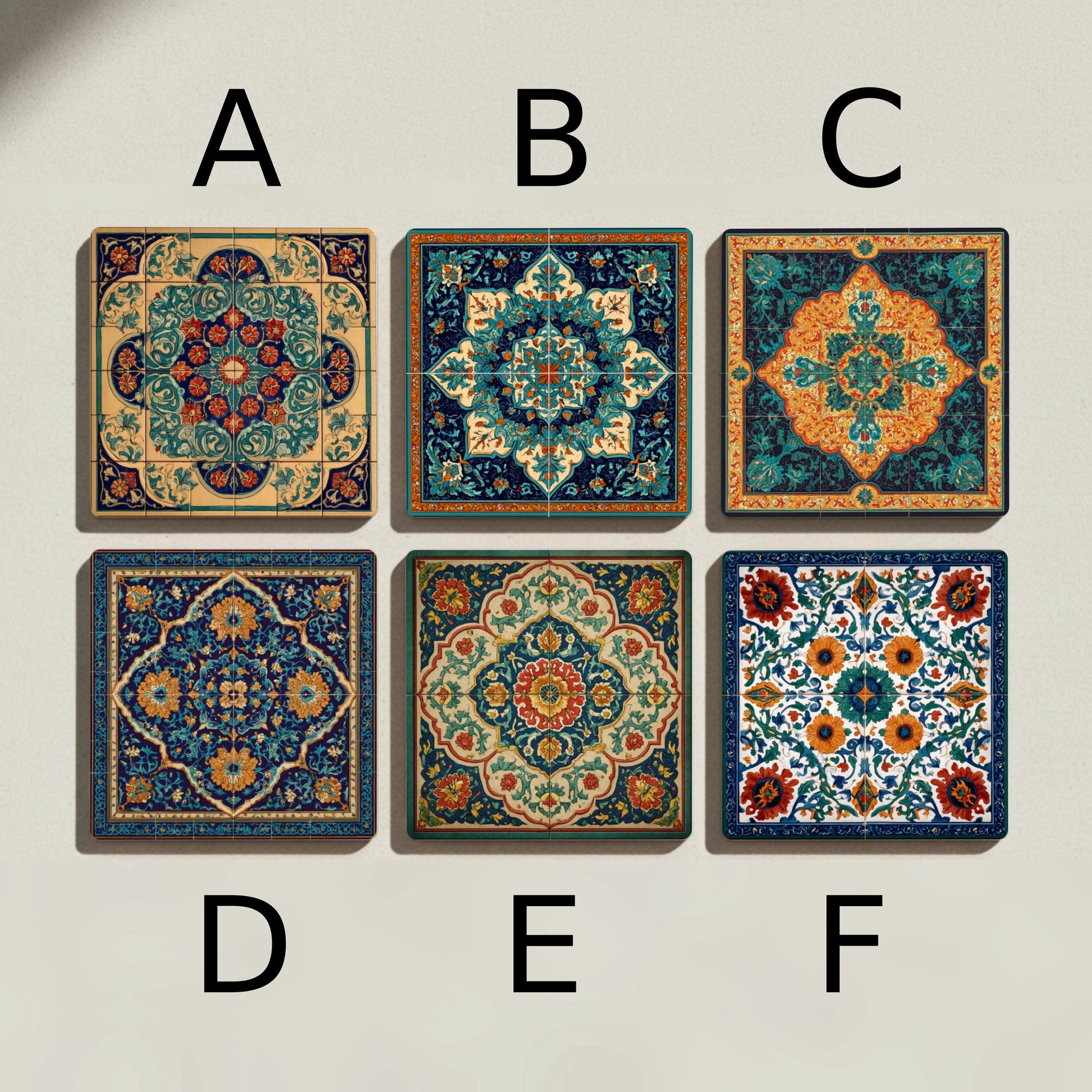 Keramik-Untersetzer Qajar mit diseño von Medaillon Floral Persisch — Botanisches Tisch-Dekor