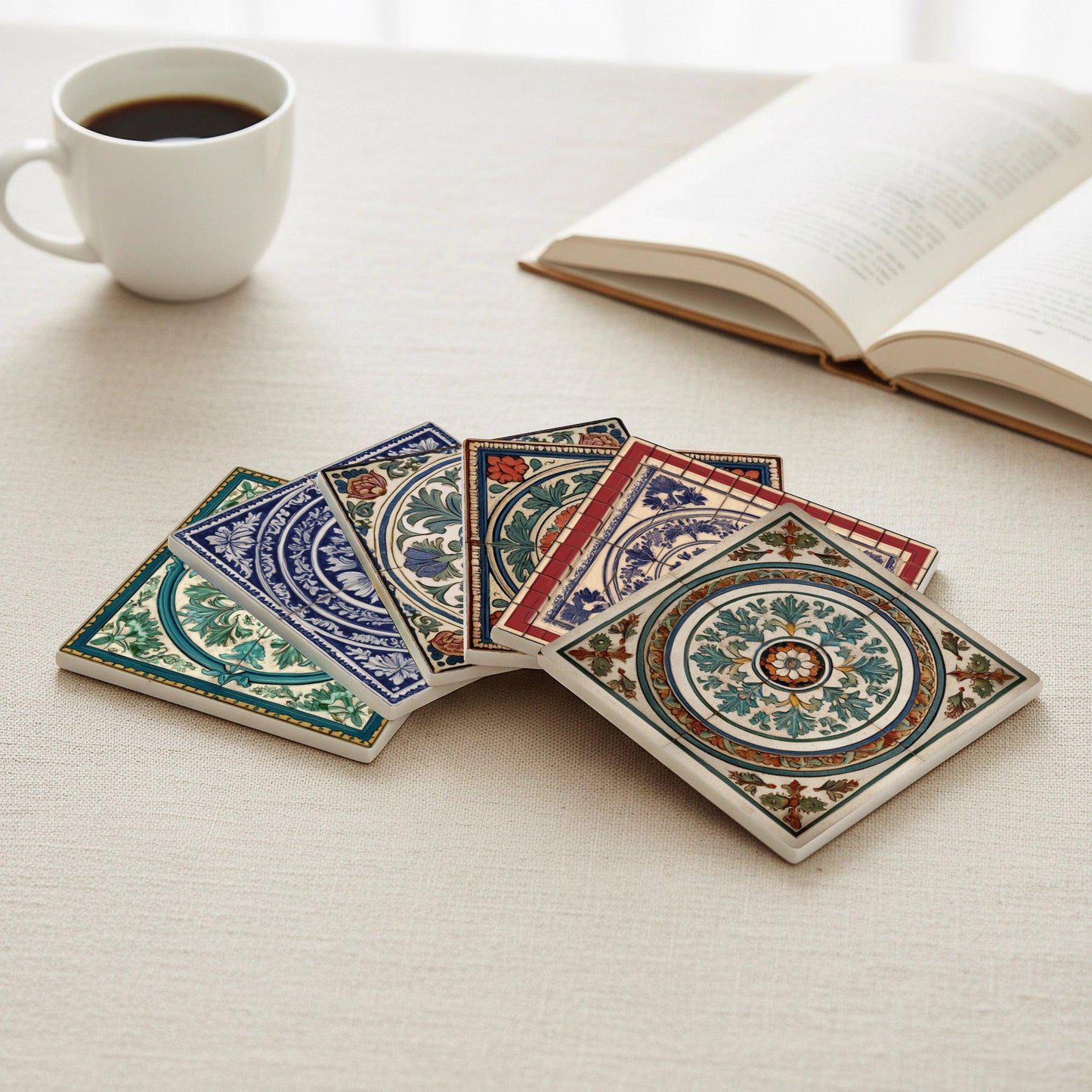 Azulejos victorianos — Ceramic Coaster Set · Modern Pattern Coasters