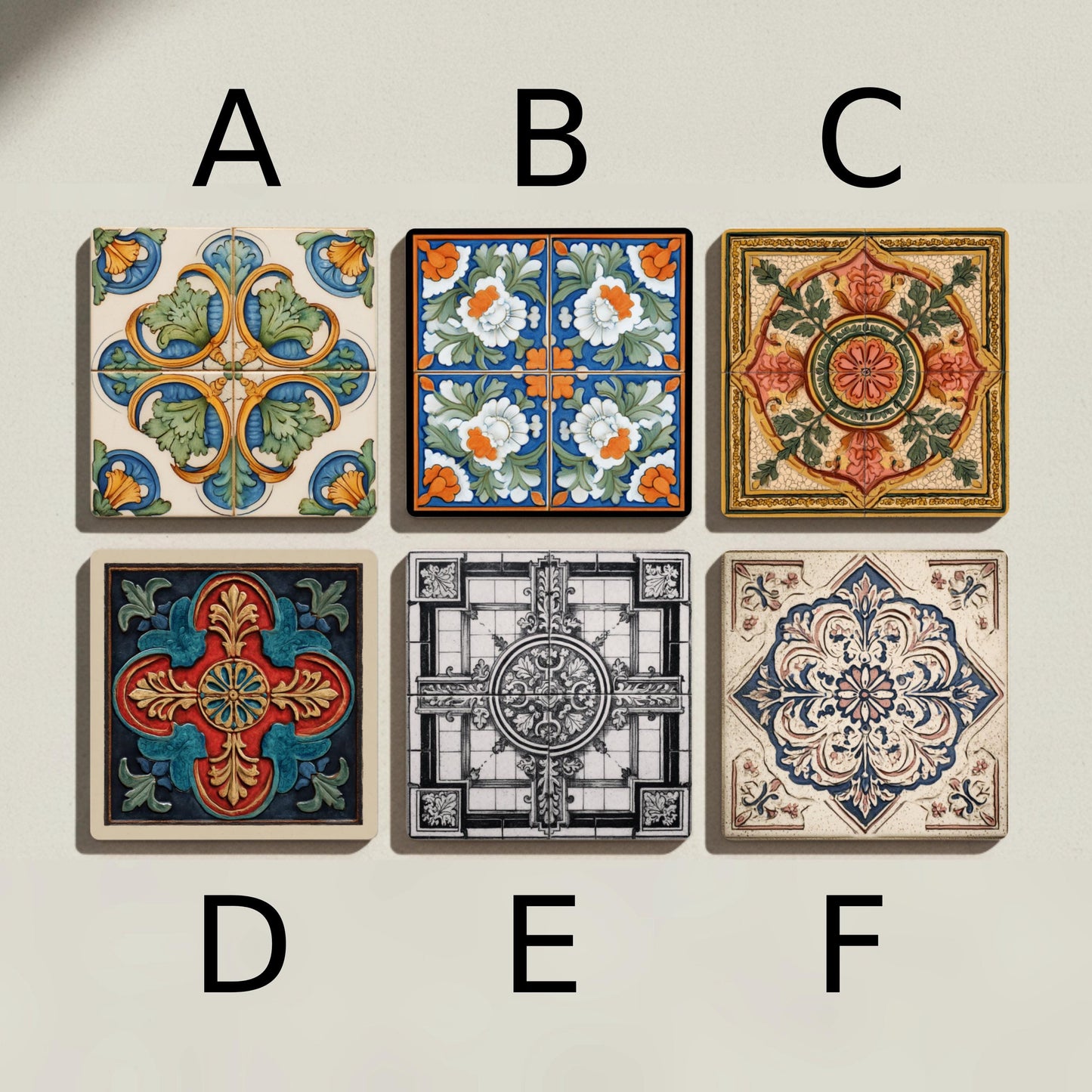 Renaissance Maiolica Ceramic Coaster Set · Coaster Set with Cork — Coastal Living Gift