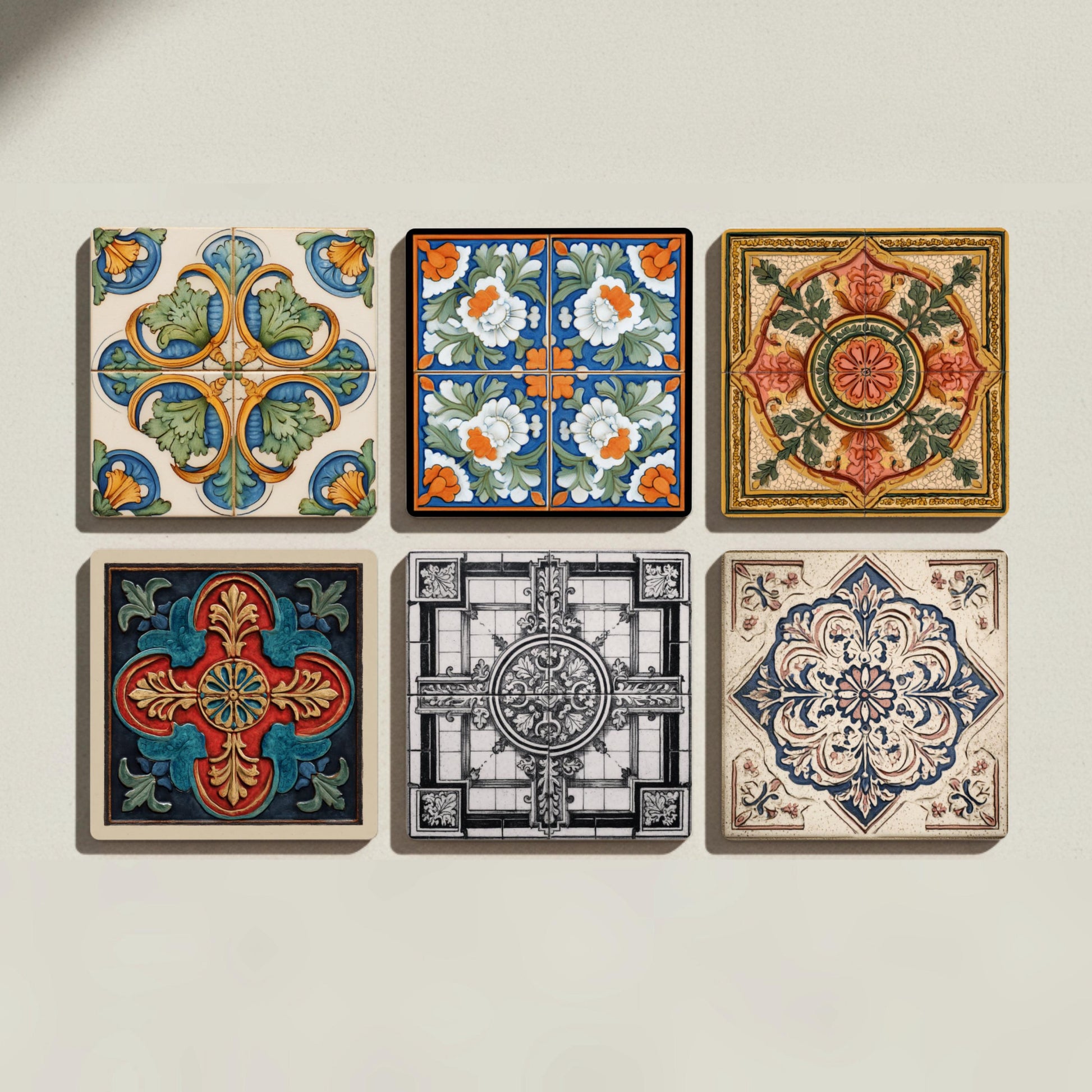 Renaissance Maiolica Ceramic Coaster Set · Coaster Set with Cork — Coastal Living Gift
