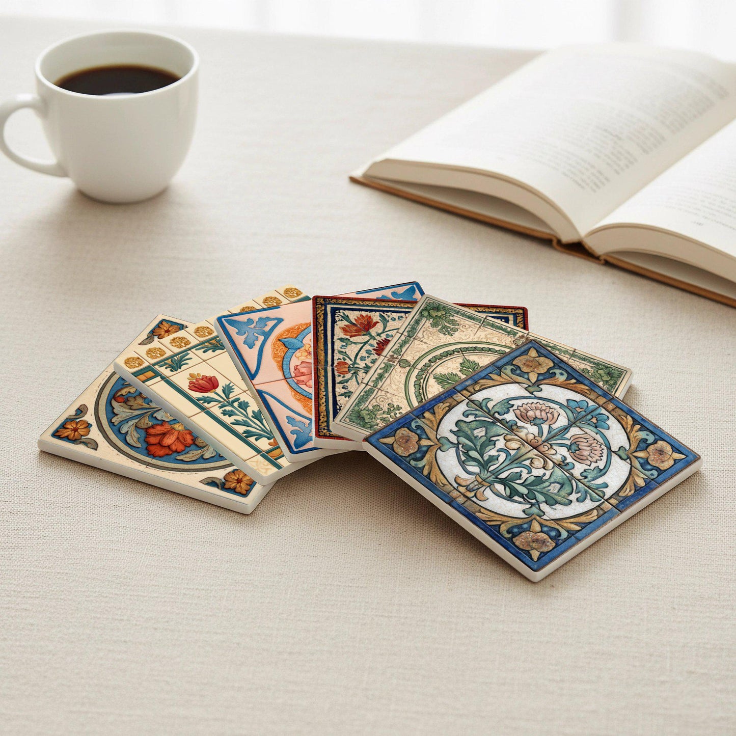 Iznik & Arts Crafts Céramique Coaster Set — Set de Dessous de Verre en Céramique · Méditerranée et Côte