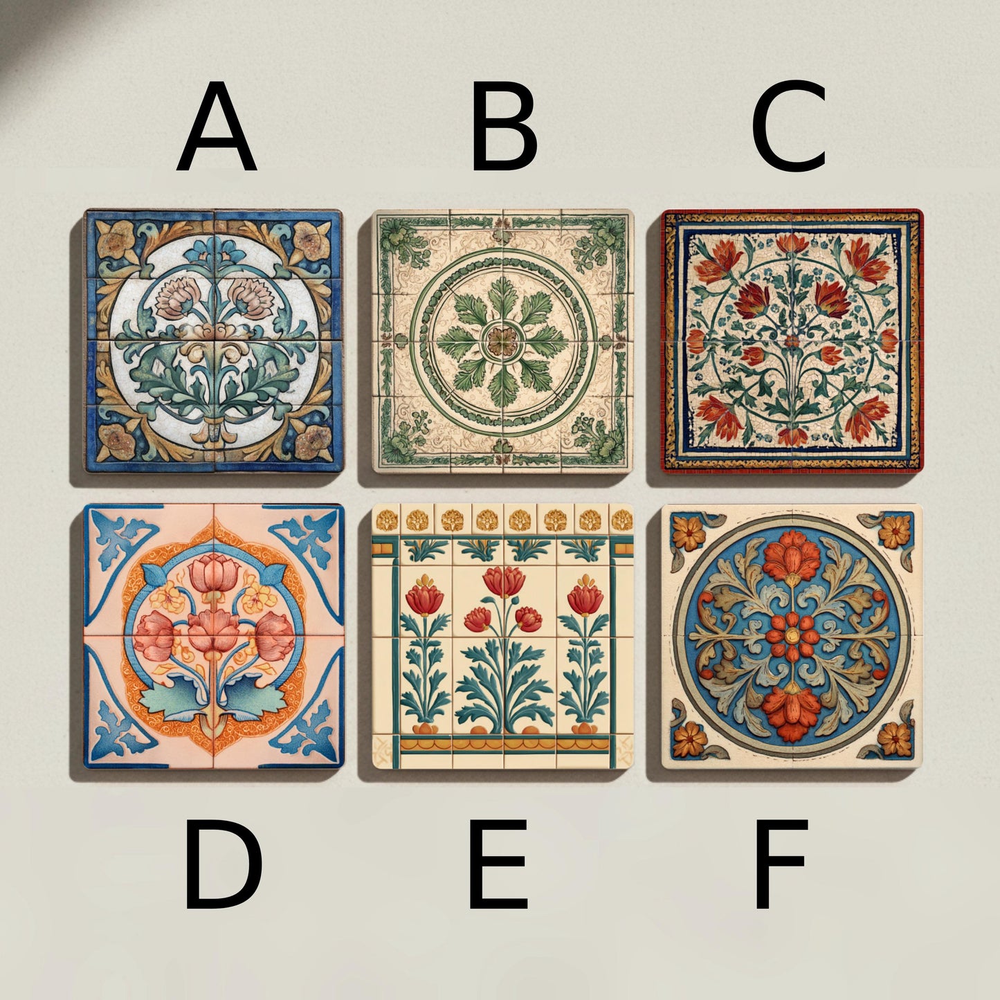 Iznik & Arts Crafts Céramique Coaster Set — Set de Dessous de Verre en Céramique · Méditerranée et Côte