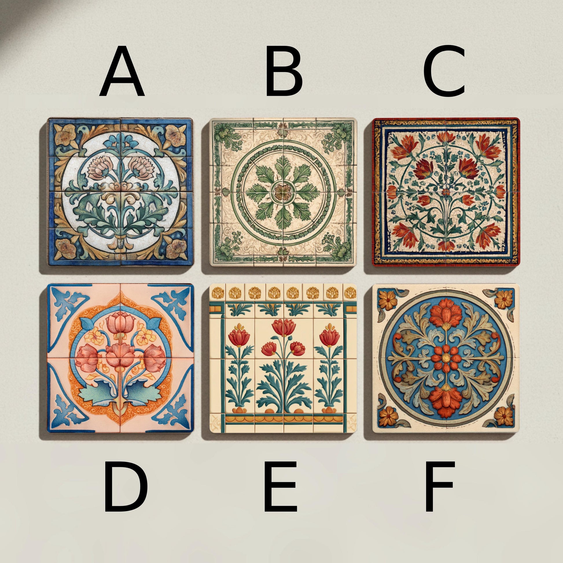 Iznik & Arts Crafts Céramique Coaster Set — Set de Dessous de Verre en Céramique · Méditerranée et Côte