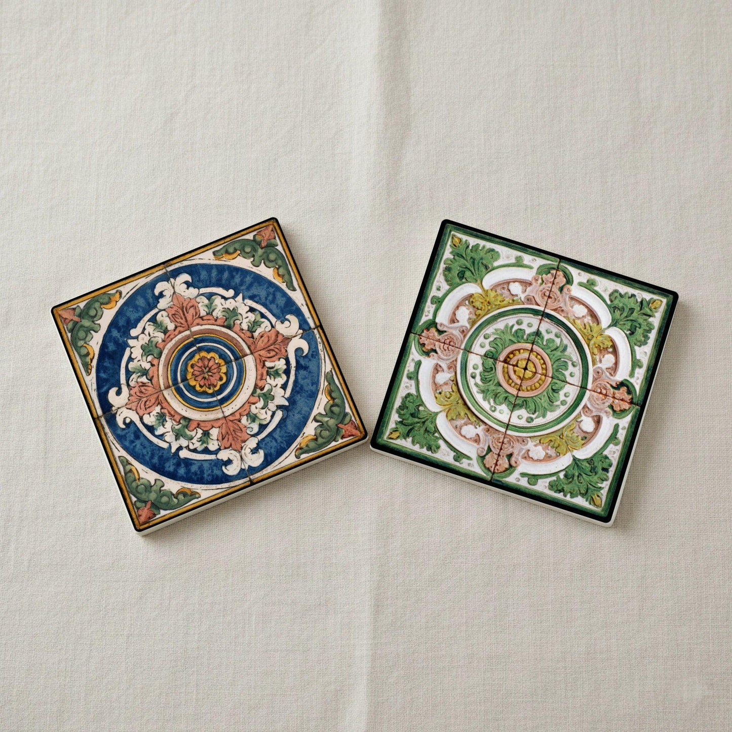 Ceramic Coasters Renaissance Majolica Bird Ceramic Coaster Set — Geometric & Deco