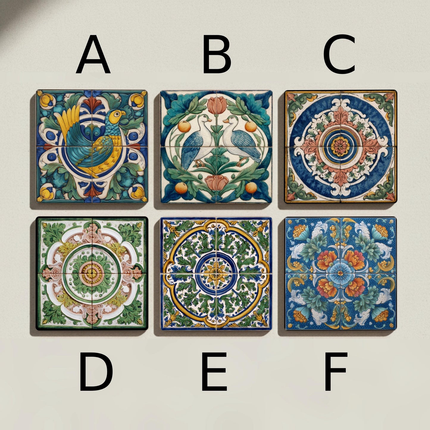 Ceramic Coasters Renaissance Majolica Bird Ceramic Coaster Set — Geometric & Deco