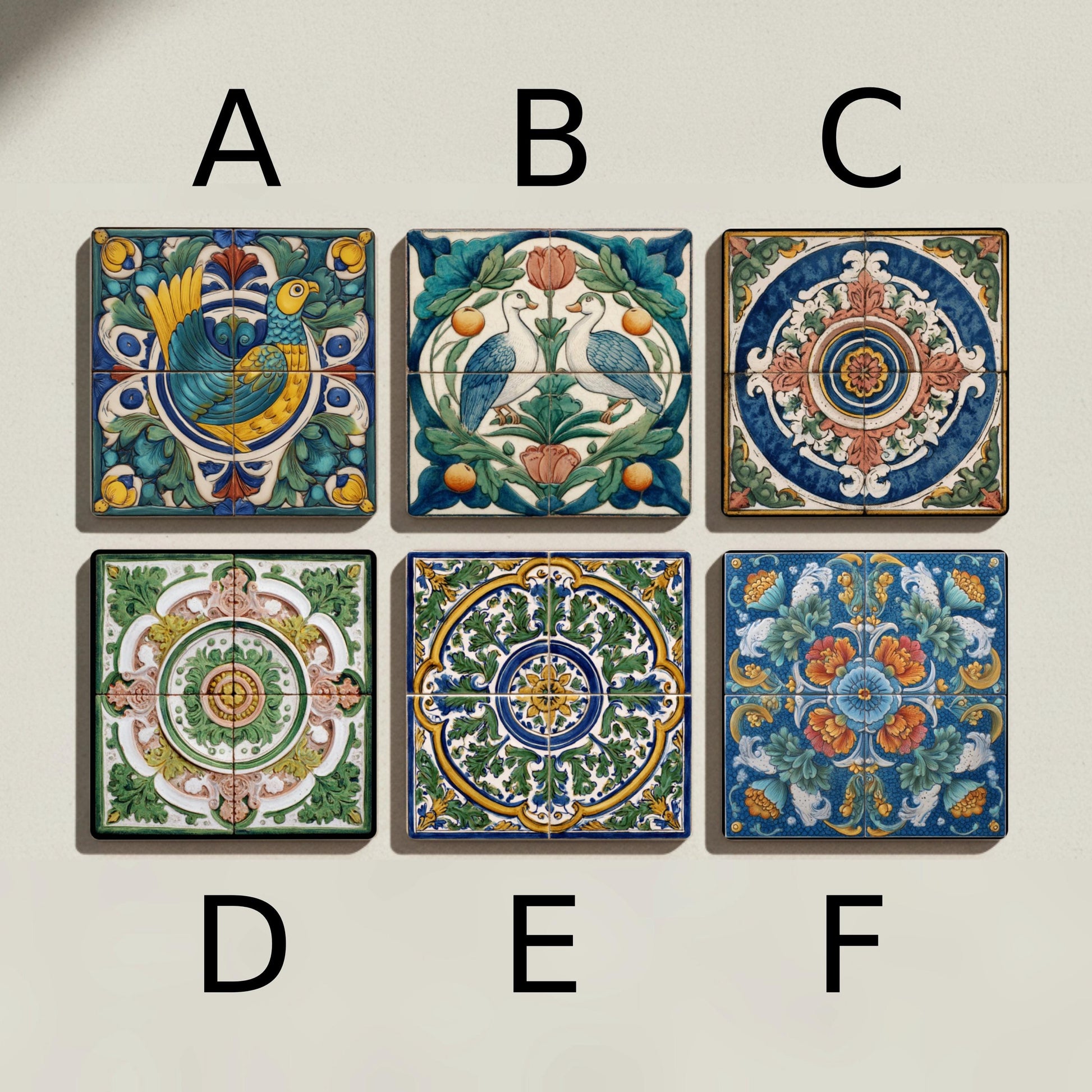 Ceramic Coasters Renaissance Majolica Bird Ceramic Coaster Set — Geometric & Deco