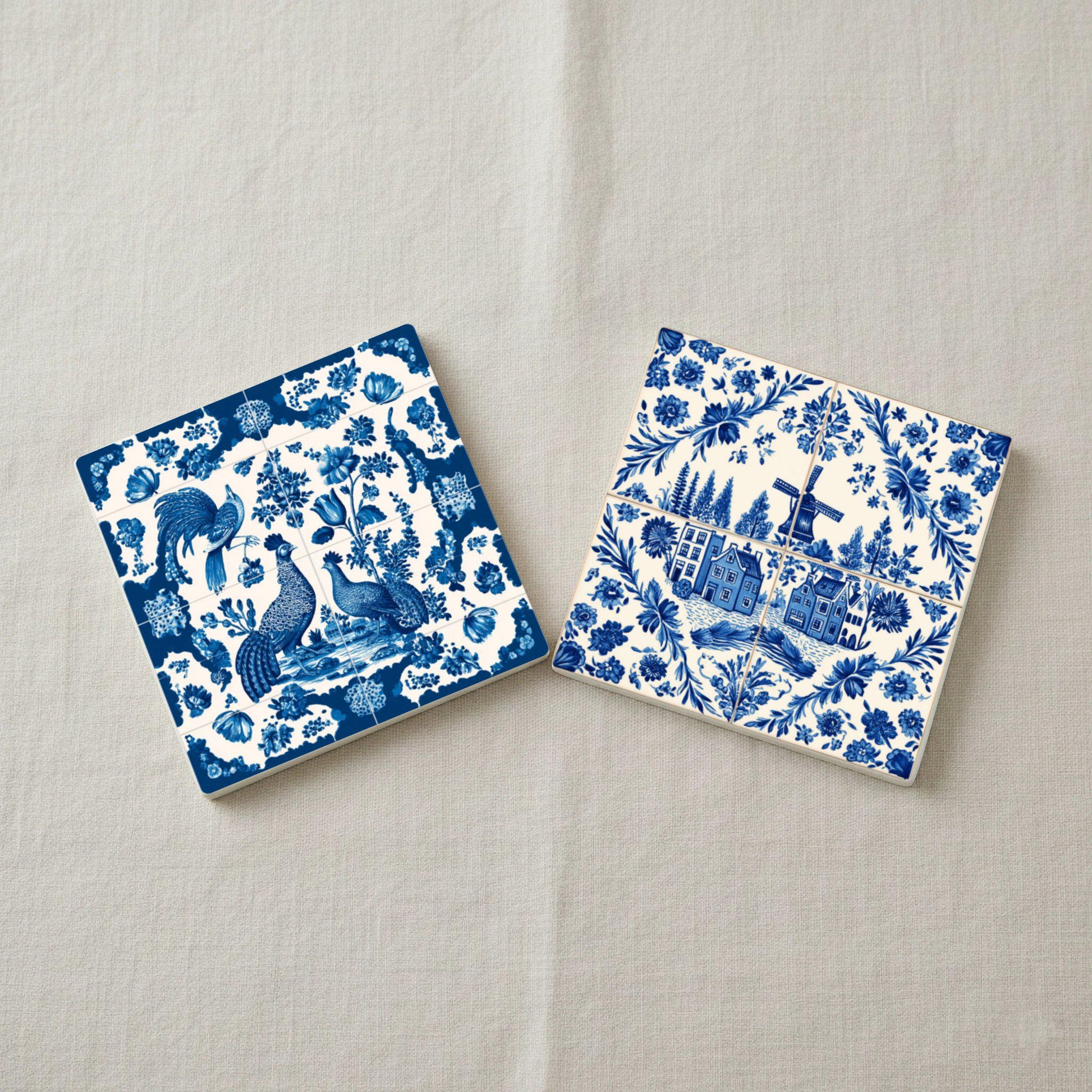 Delft Blue Ceramic Coaster Set · Coaster Set with Cork — Geometric & Deco