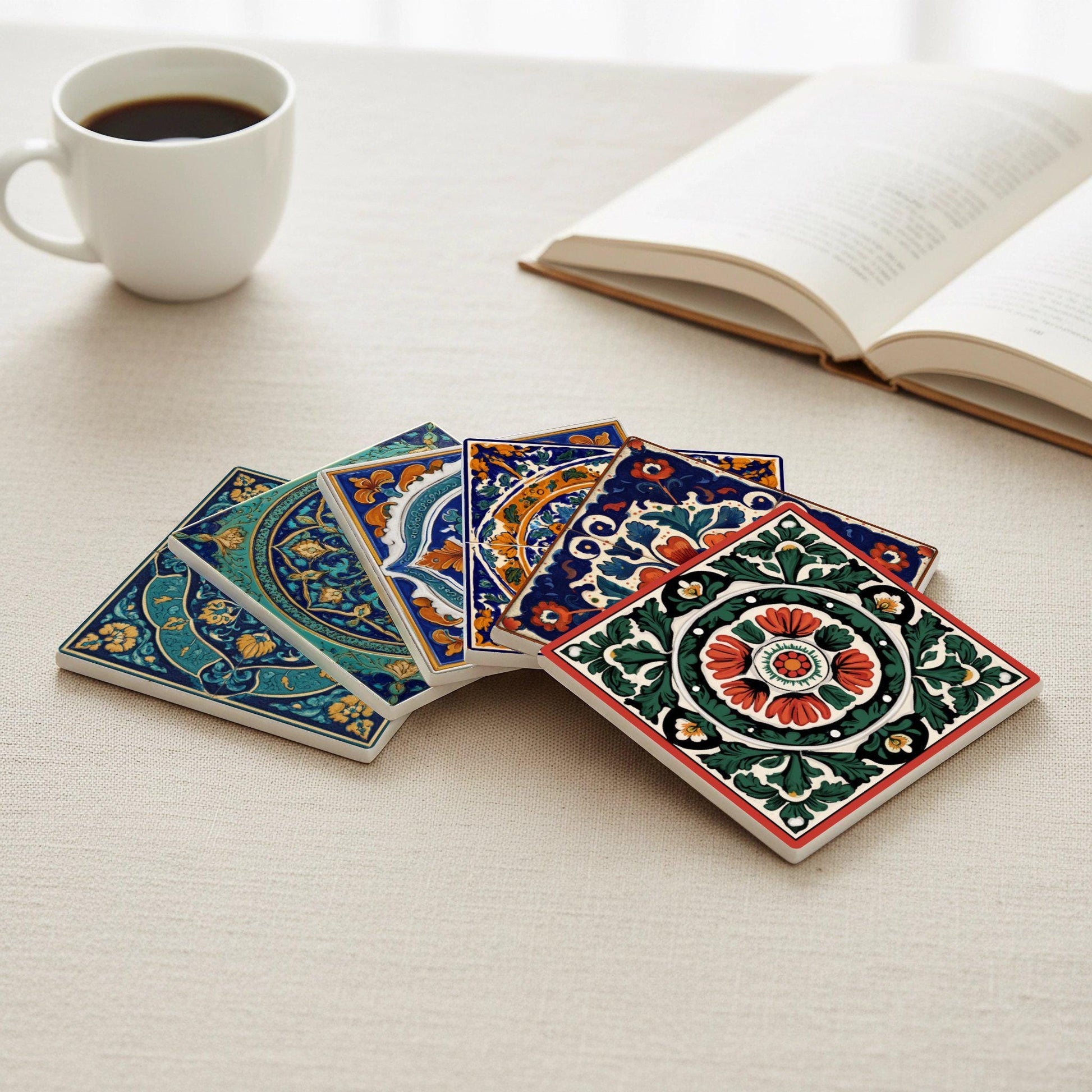 Sottobicchieri Mexican Talavera Ceramica Coaster Set — Decoro Botanico da Tavola