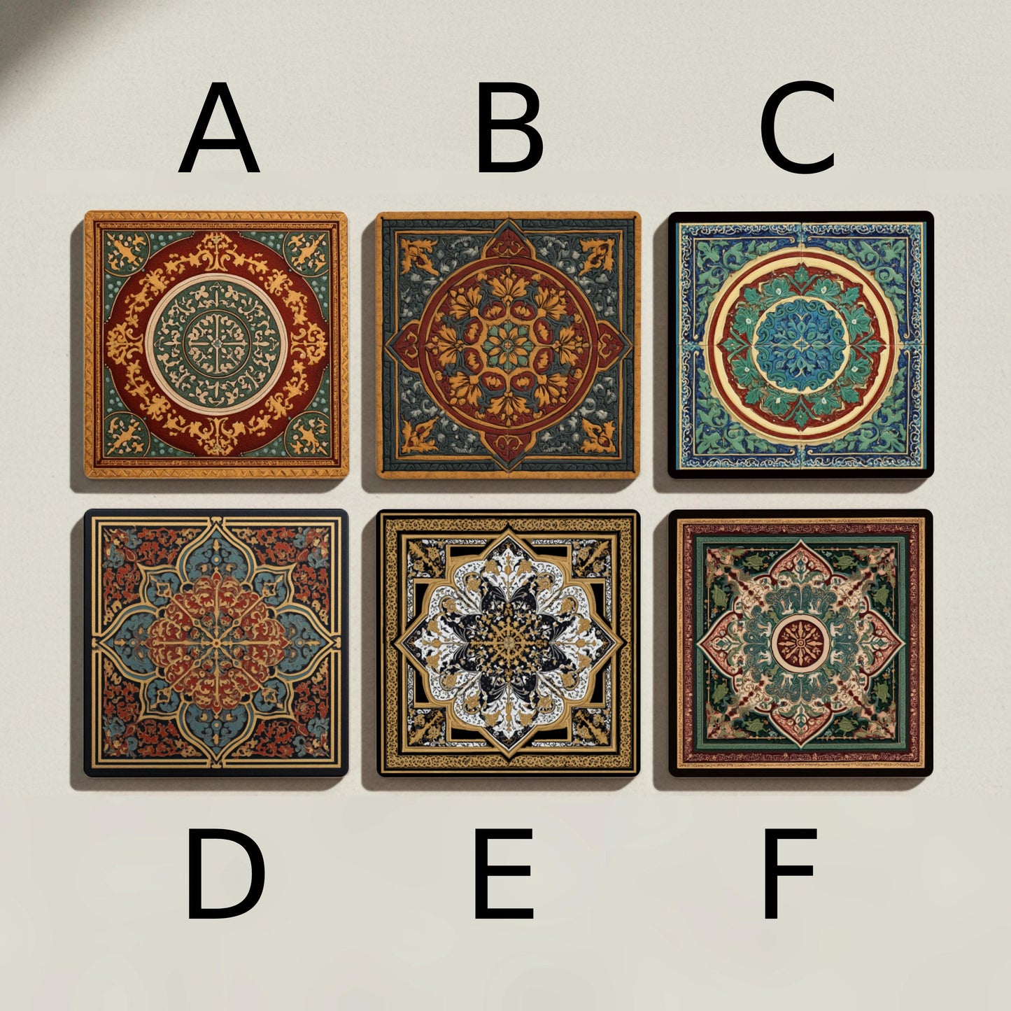 Greco-Roman Mosaic Ceramic Coaster Set · Coaster Set with Cork — Geometric & Deco