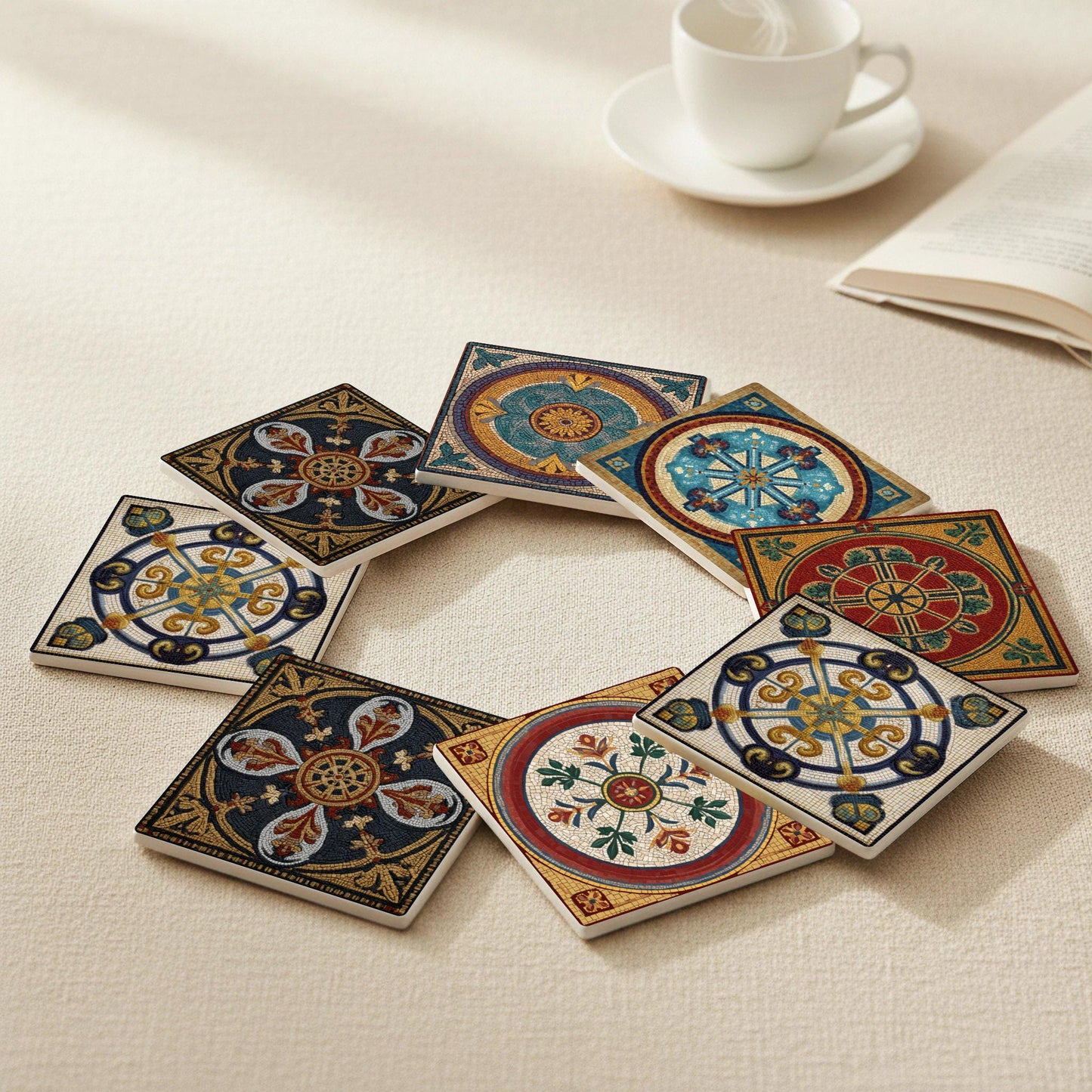 Mosaico Romano — Set di Sottobicchieri in Ceramica · Sottobicchieri Ricordo di Viaggio