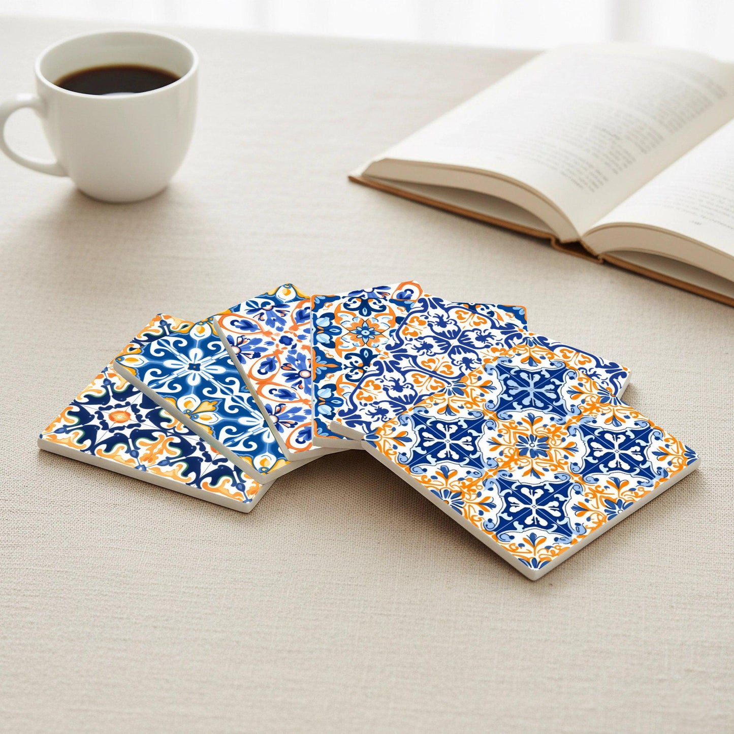 Portuguese Azulejo · Coaster Set with Cork — Coastal Living Gift