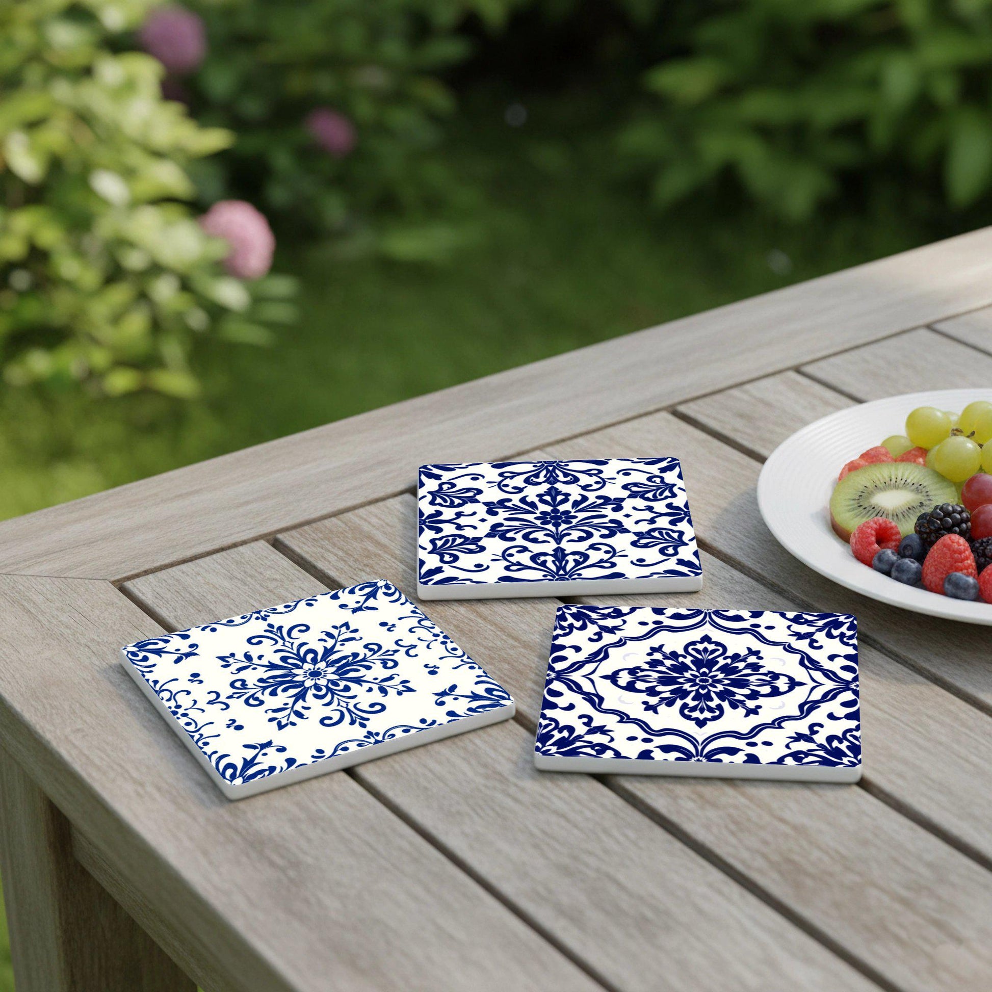 French Toile · Coaster Set with Cork — Geometric & Deco
