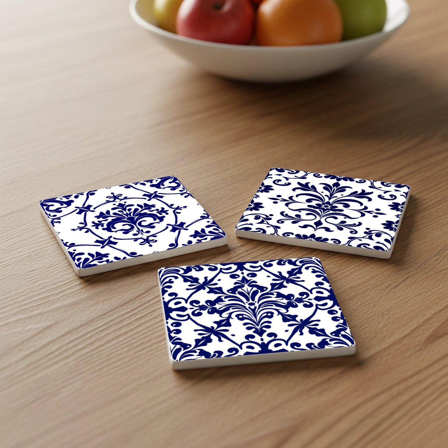 French Toile · Coaster Set with Cork — Geometric & Deco