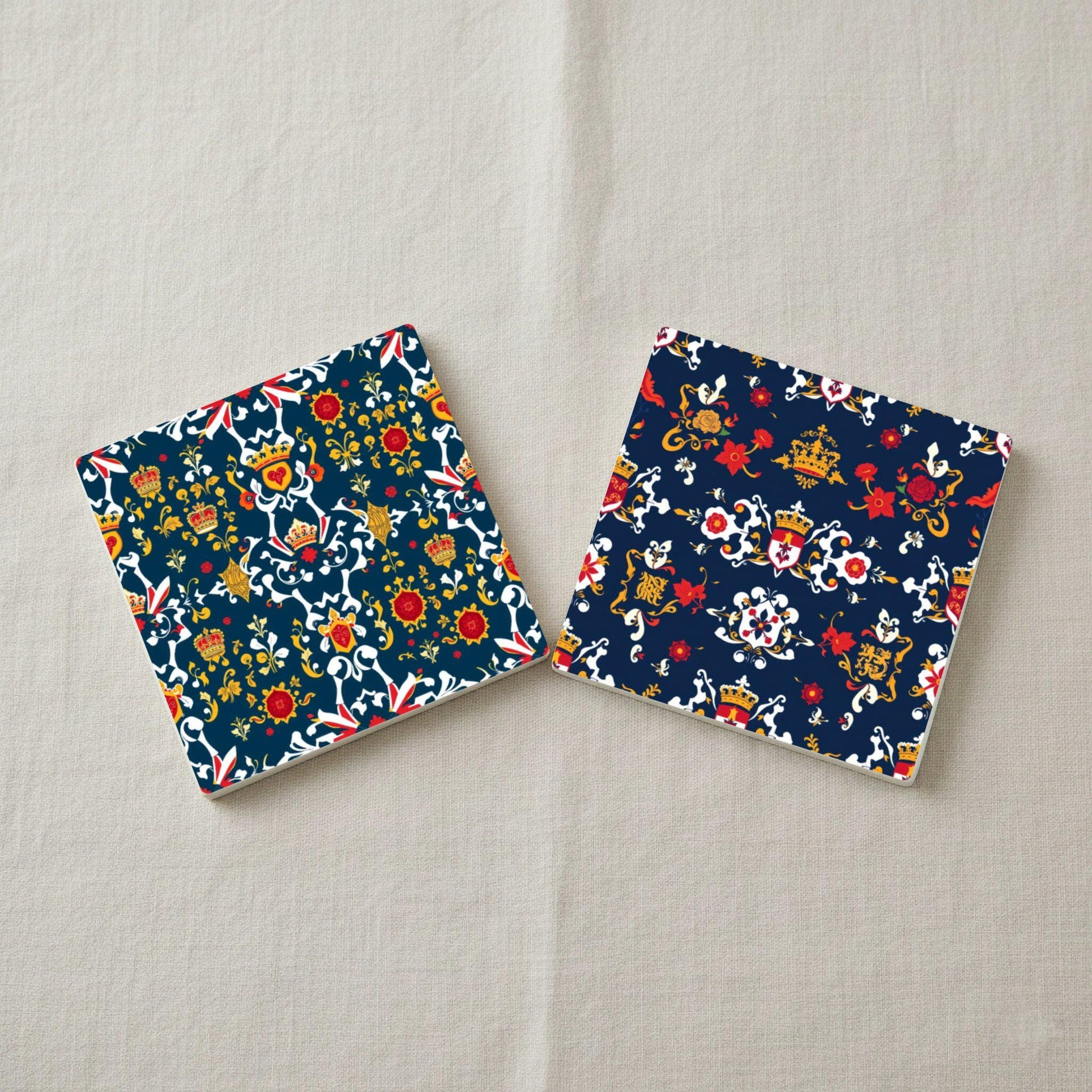 Heráldicos británicos · Coaster Set with Cork — Geometric & Deco