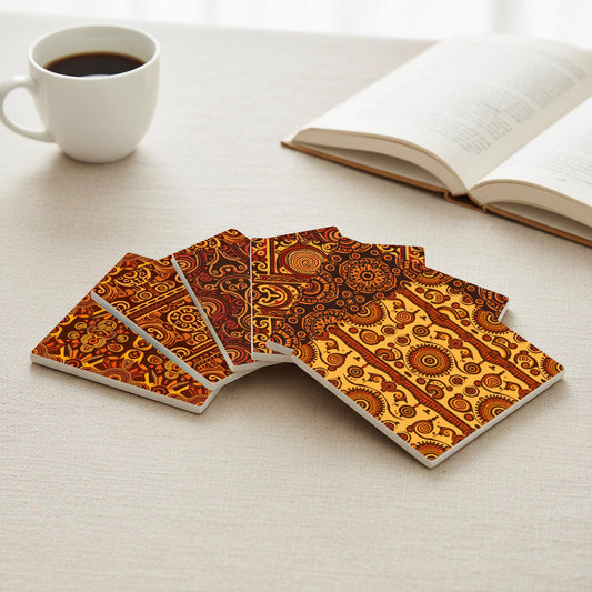 Ceramic Coasters African Tribal Ceramic Coaster Set — Geometric & Deco