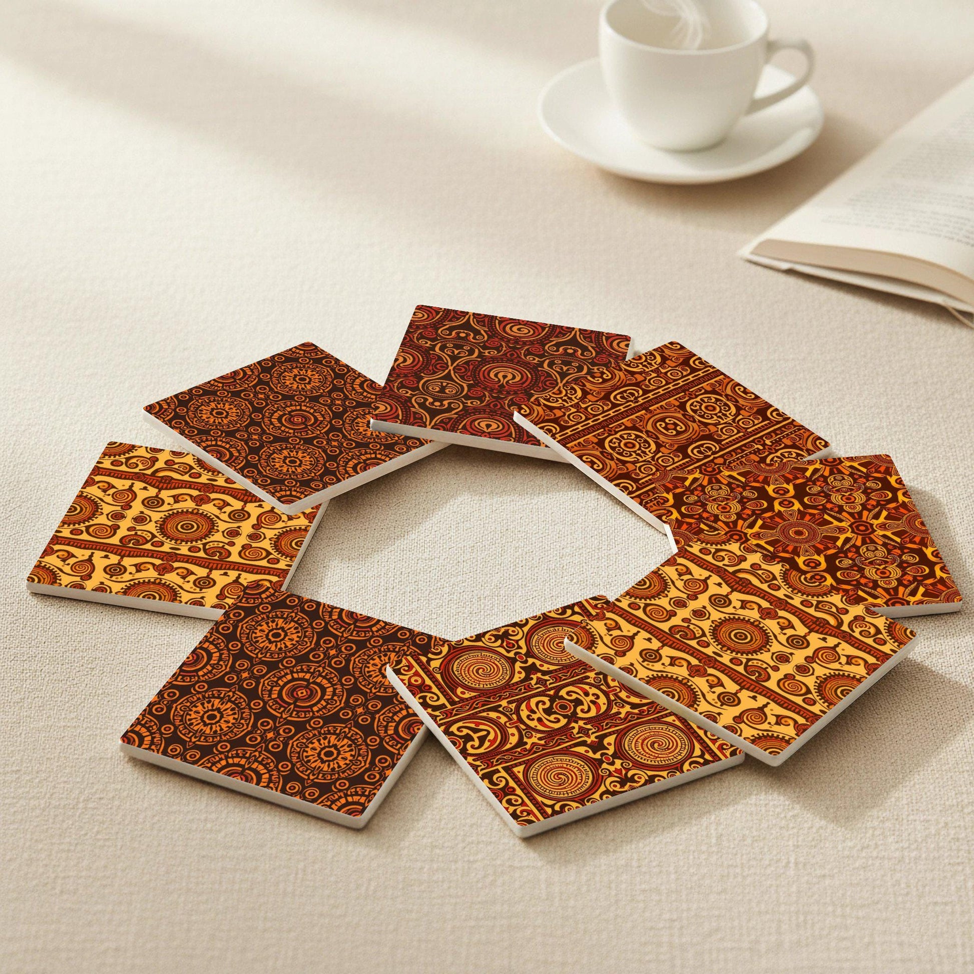 Ceramic Coasters African Tribal Ceramic Coaster Set — Geometric & Deco