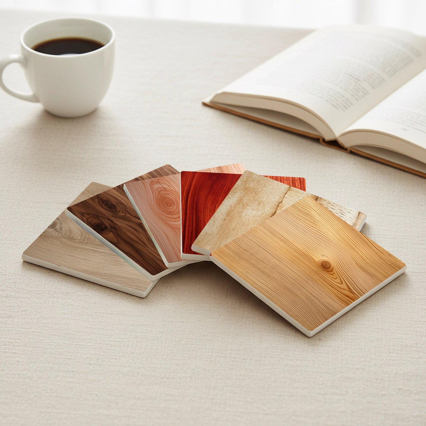 Veta de madera natural — Ceramic Coaster Set · Design-Lover's Table Set