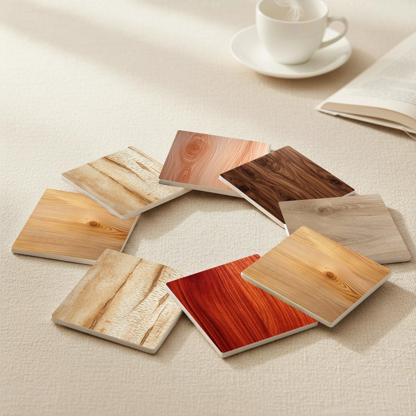 Veta de madera natural — Ceramic Coaster Set · Design-Lover's Table Set