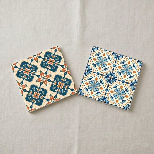 Estadounidense of the años 50 · Coaster Set with Cork — Geometric & Deco