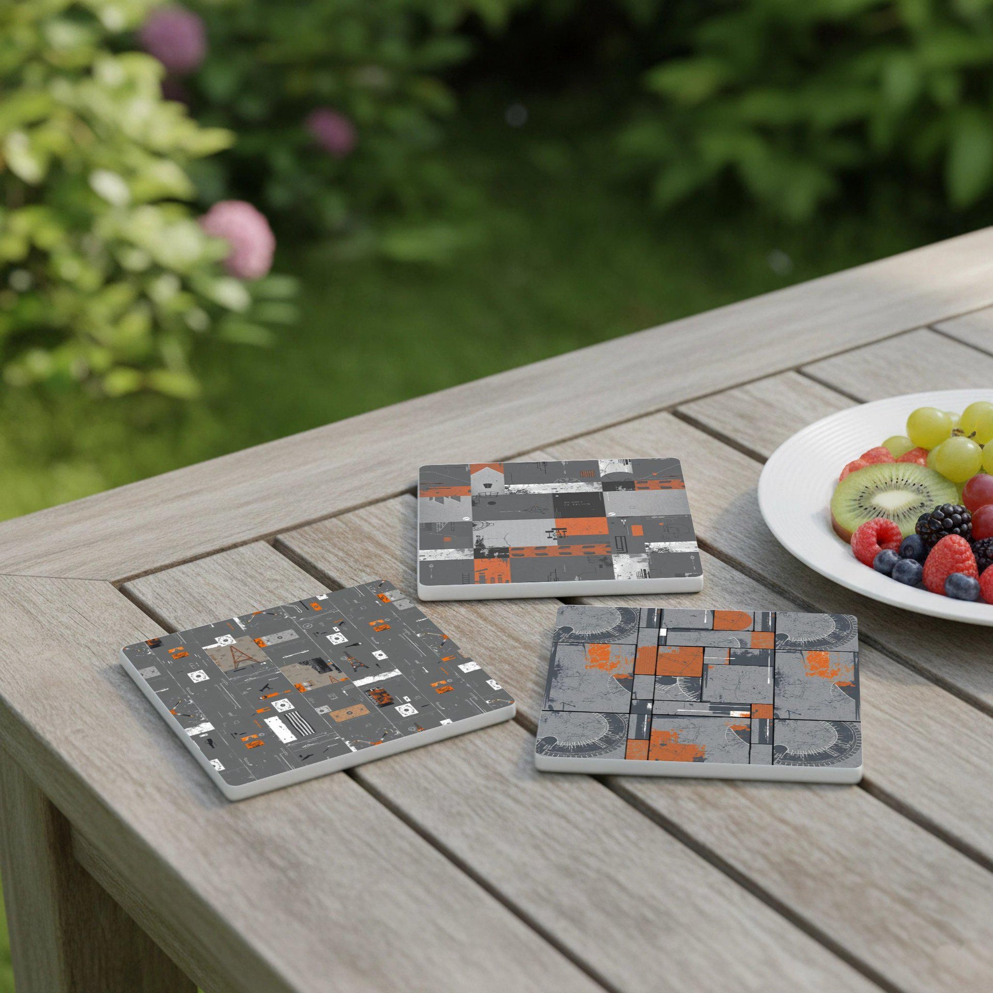 Industrial Geometry Ceramic Coaster Set · Coaster Set with Cork — Geometric & Deco