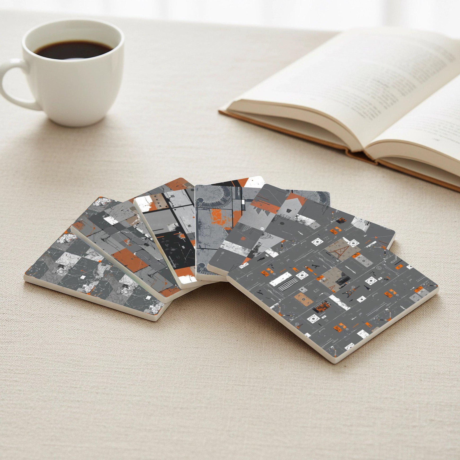 Industrial Geometry Ceramic Coaster Set · Coaster Set with Cork — Geometric & Deco