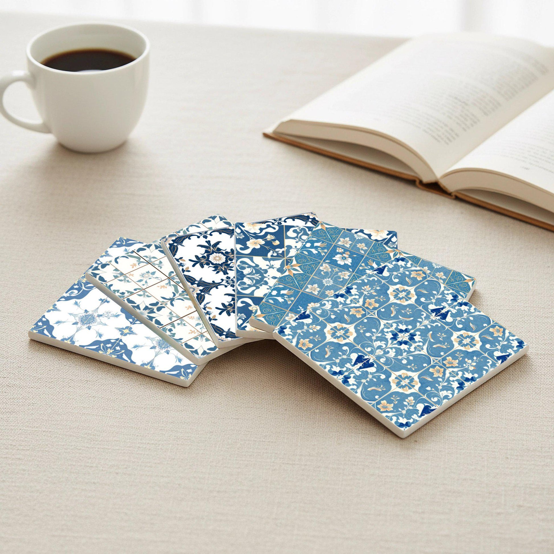 Posavasos Azulejos portugueses - Posavasos de cerámica azul y blanca