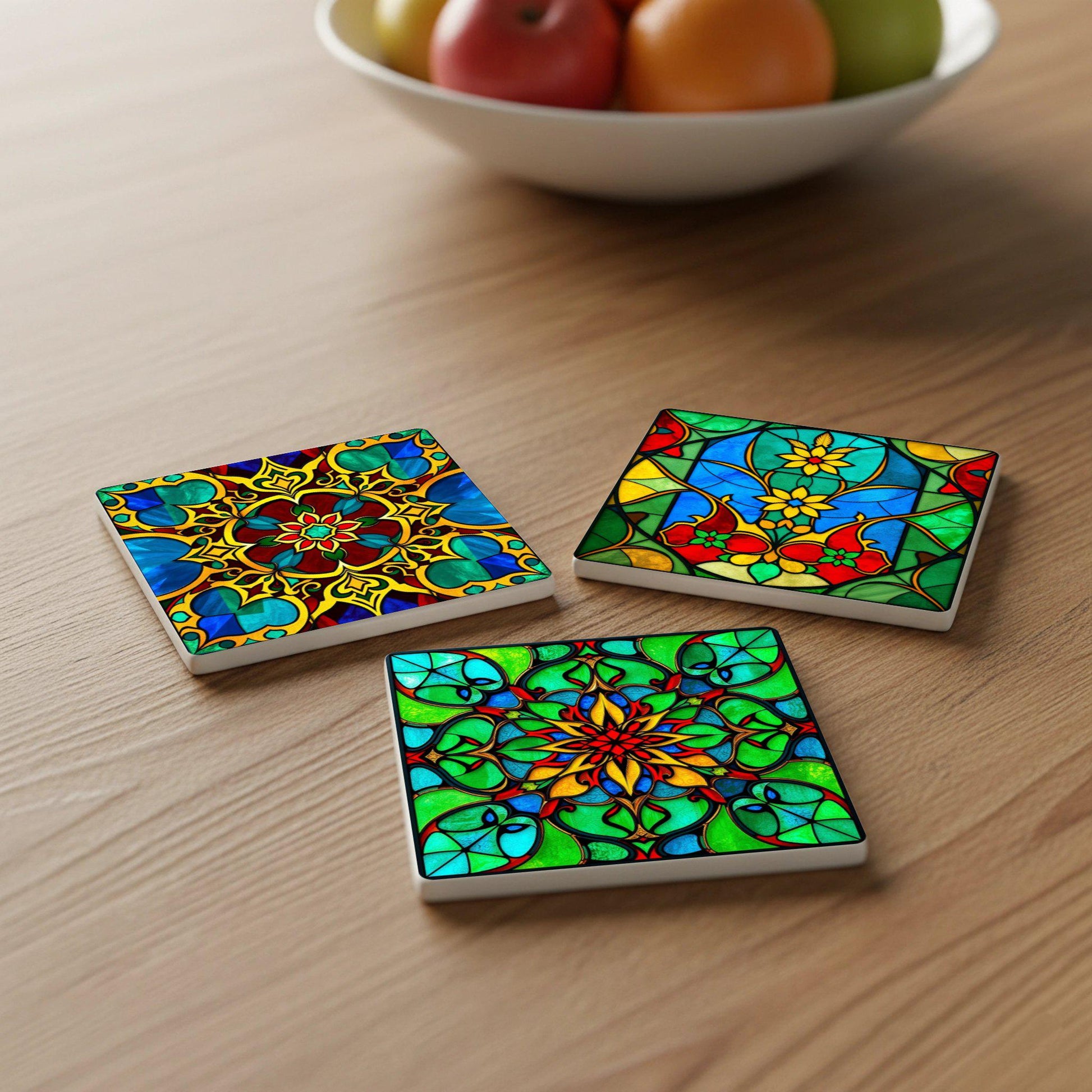 Posavasos Vitrales - Mosaico en tonos joya, juego de 6